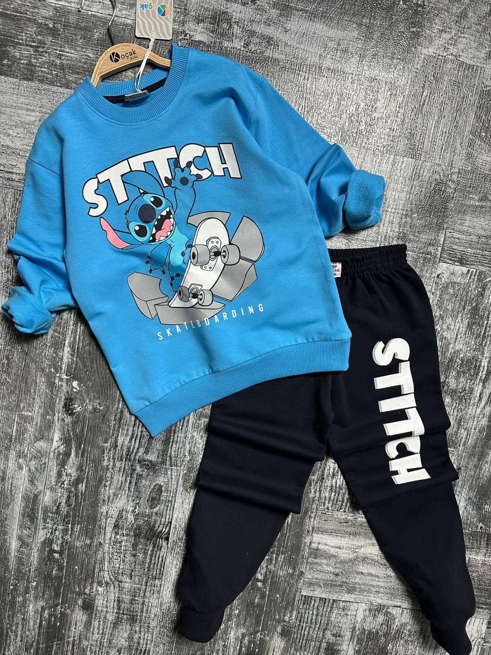 Mavi Stitch Baskılı Takım