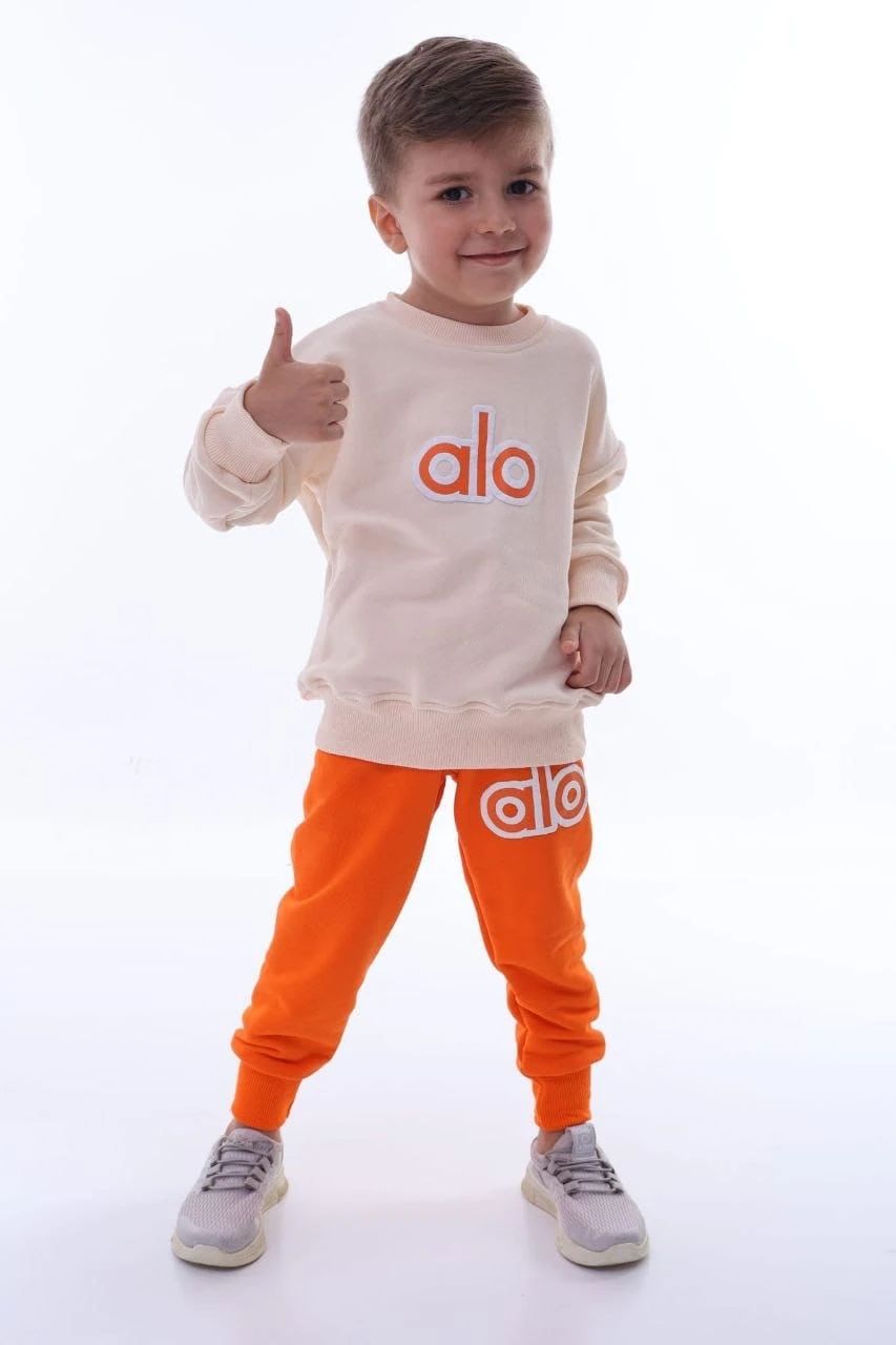 ALO Baskılı Krem - Turuncu Takım
