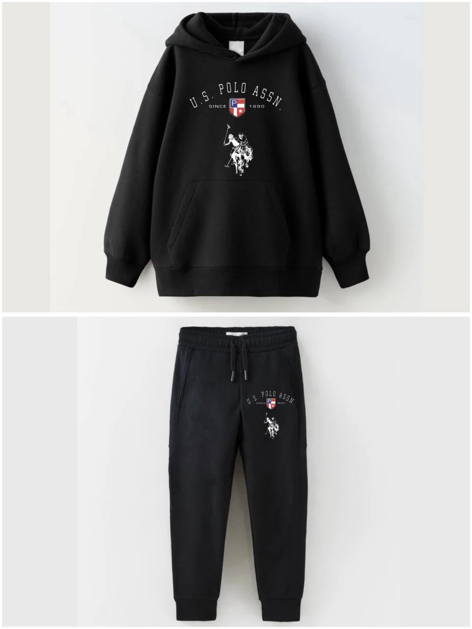 Kapşonlu Siyah Marka Baskılı Takım