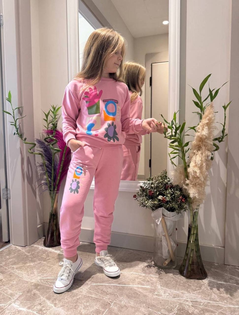 Pembe Love Baskılı Takım