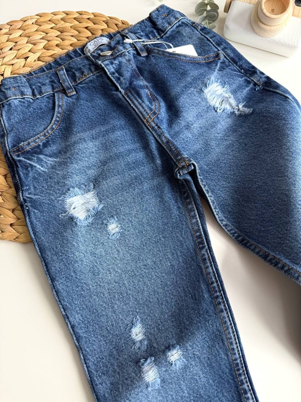 Kot Rengi Taşlamalı Kot Pantalon