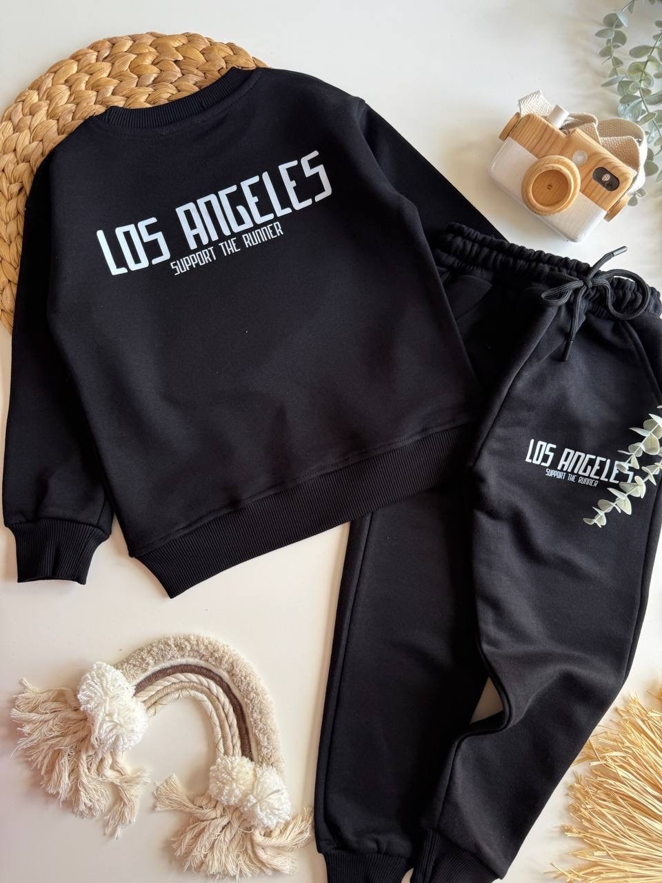 Los Angeles Baskılı Siyah Renk Takım