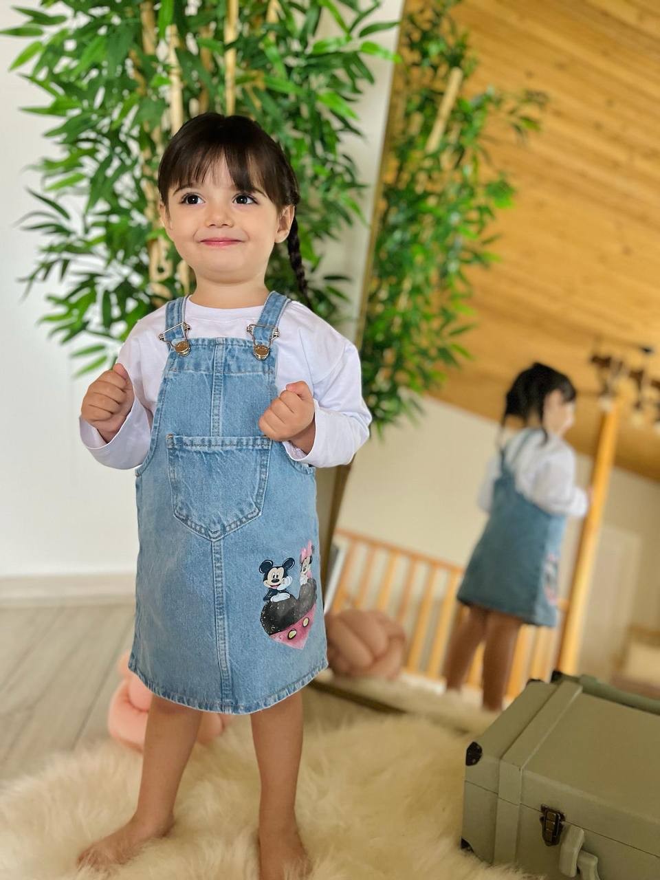 Mickey and Minnie Kalp Baskılı Denim Jile