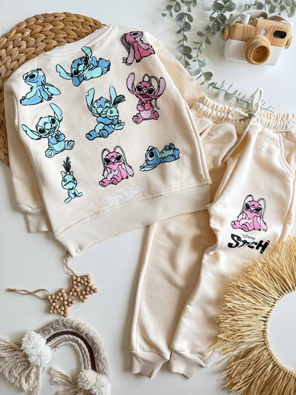 Krem Stitch Baskılı Takım