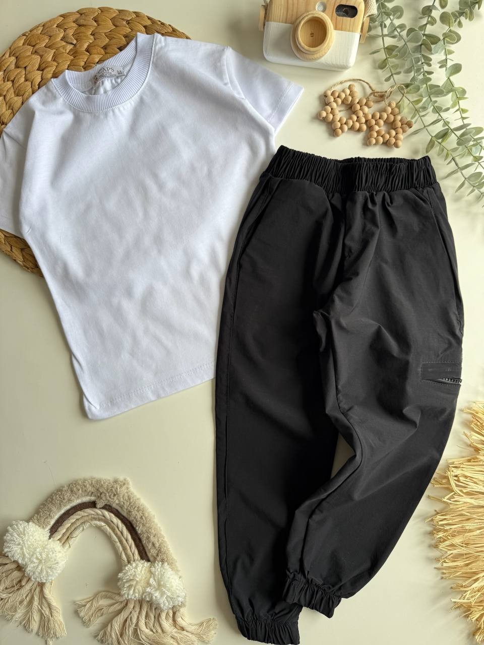 Siyah Paraşüt Kumaş Jogger Pantalon
