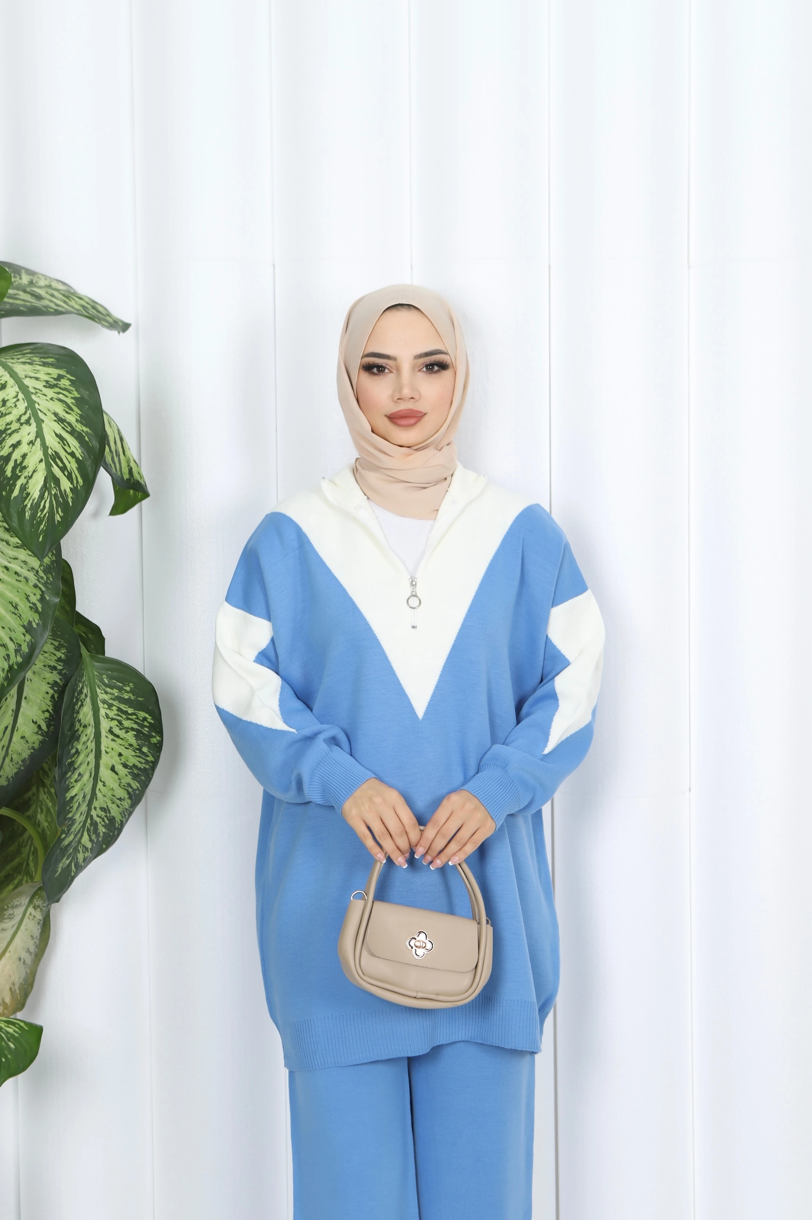 Fermuarlı İki Renk Triko Takım