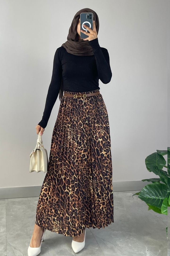 Leopar Desenli Piliseli Etek