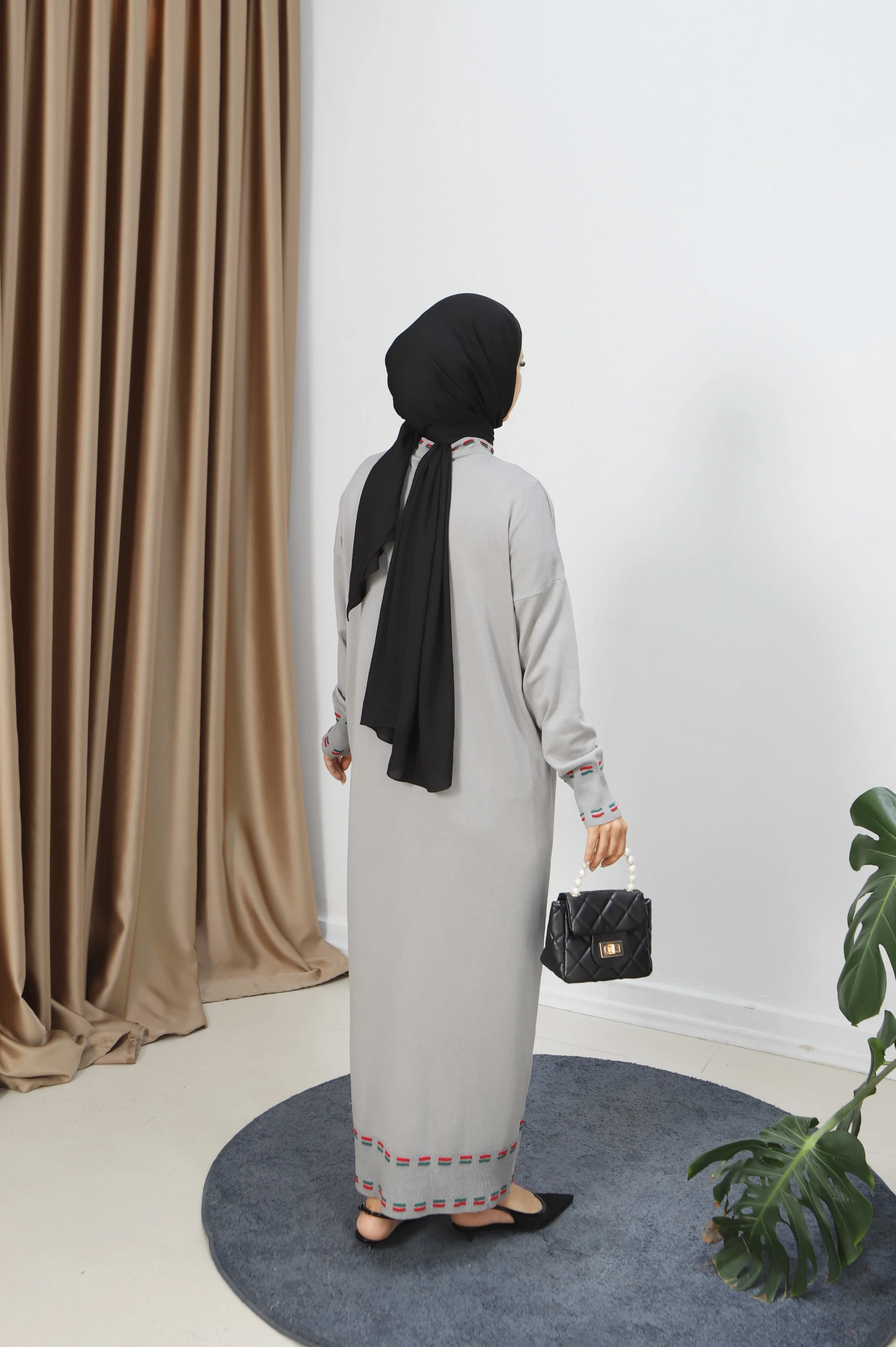 Şeritli Çift Renk Merserize Elbise