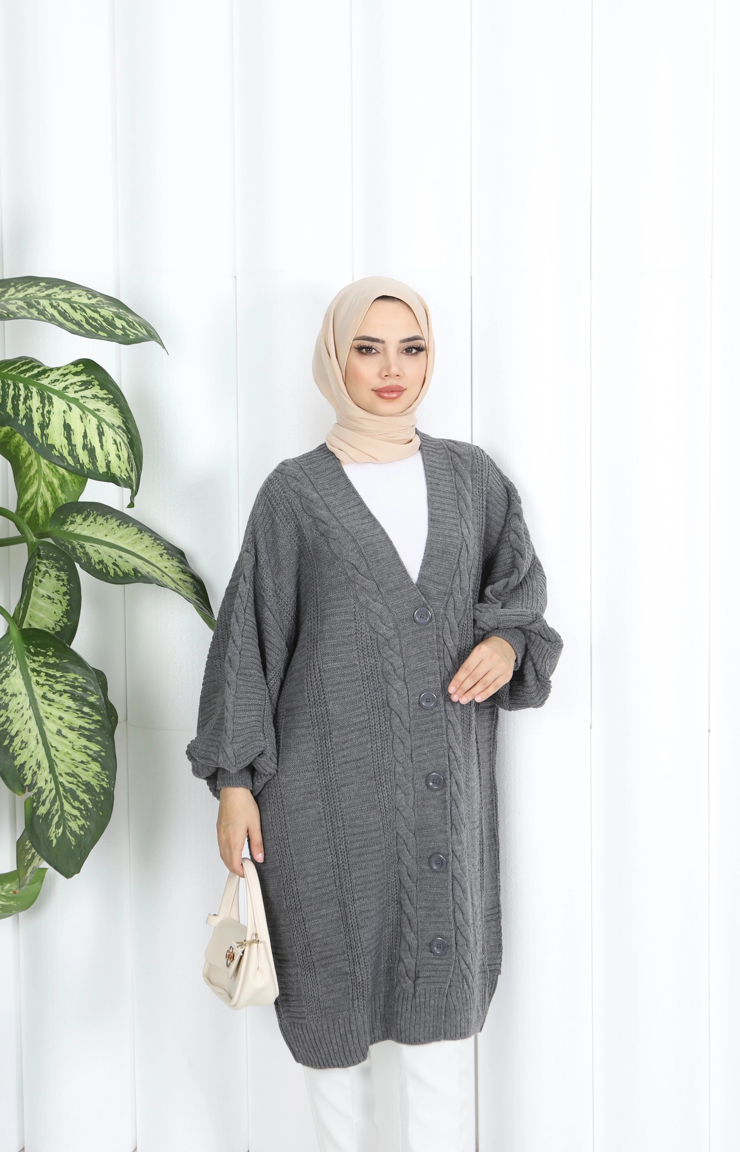 Saç Örgülü Balon Kol Hırka