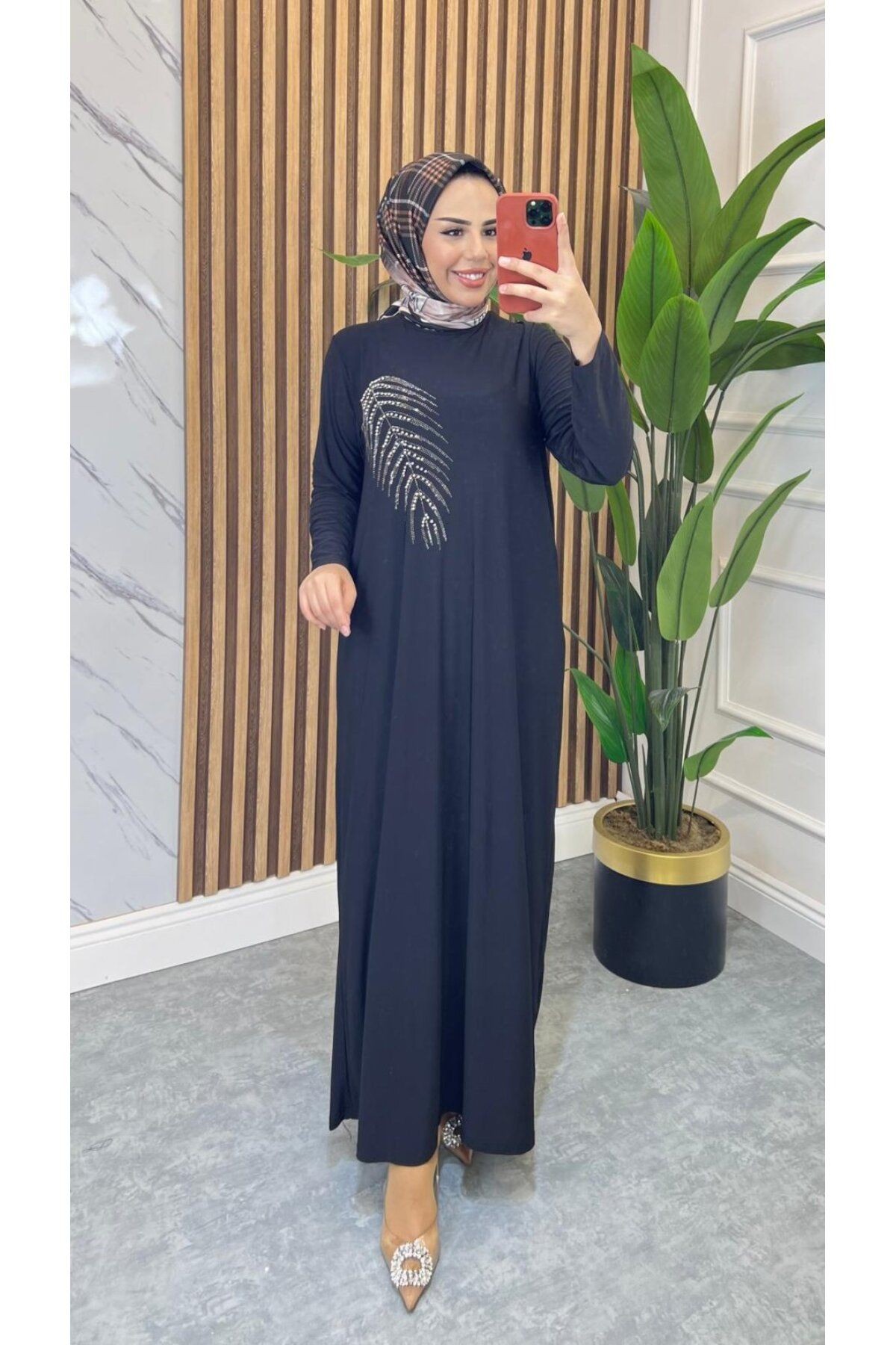 PALMİYE TAŞ DESEN SANDY ELBİSE