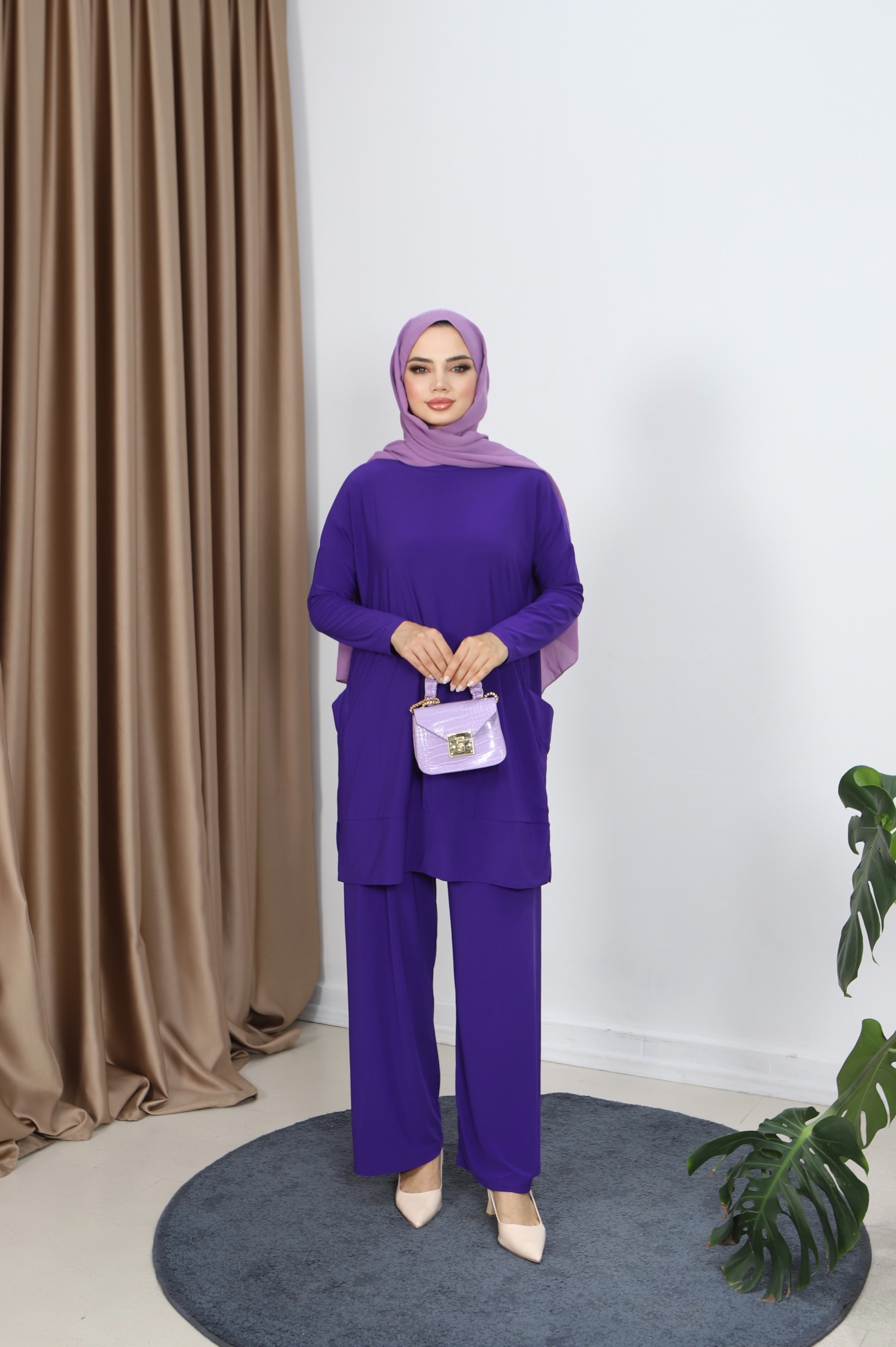 Yanları Cepli Sandy Pantolonlu Takım