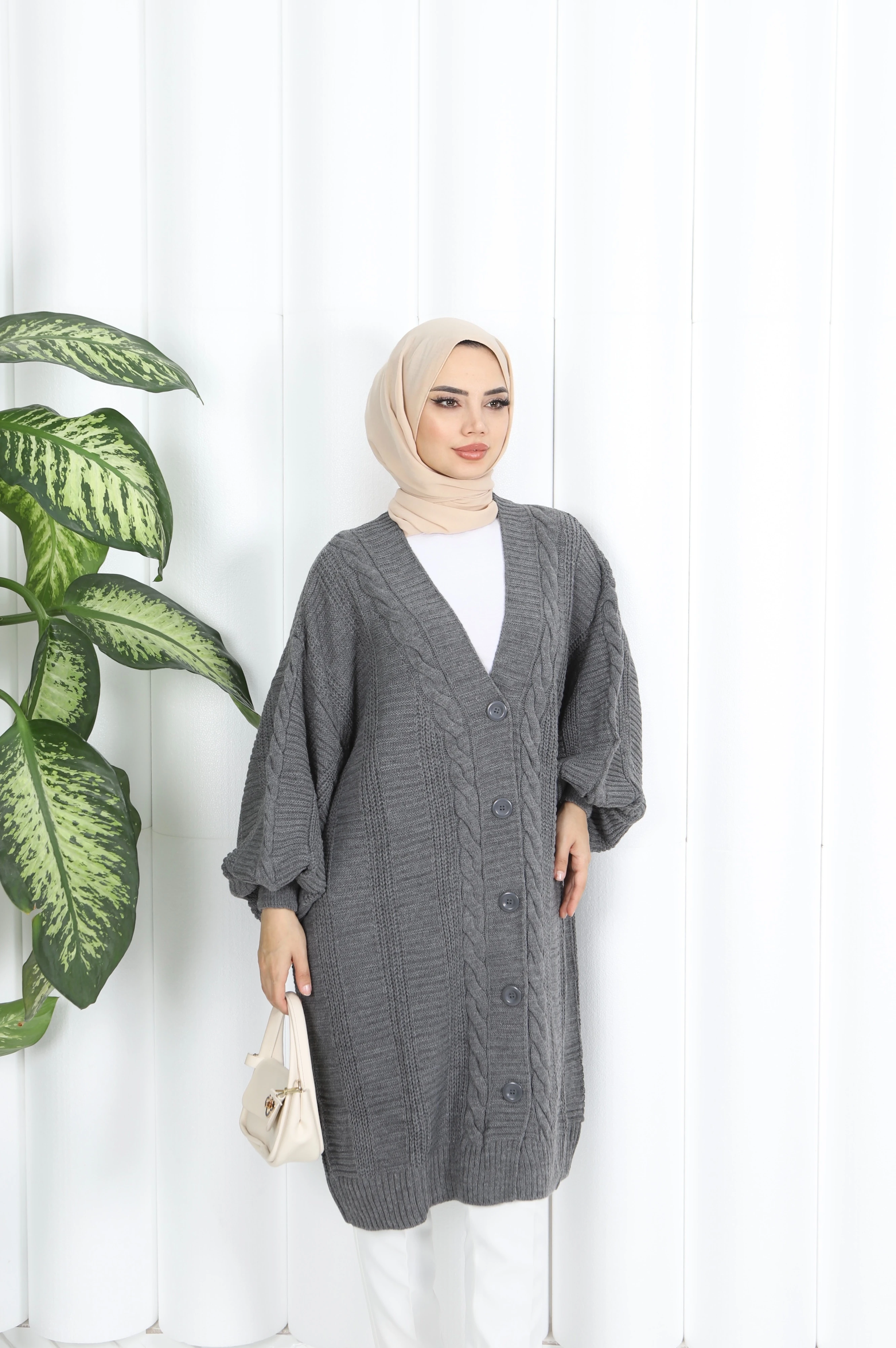 Saç Örgülü Balon Kol Hırka