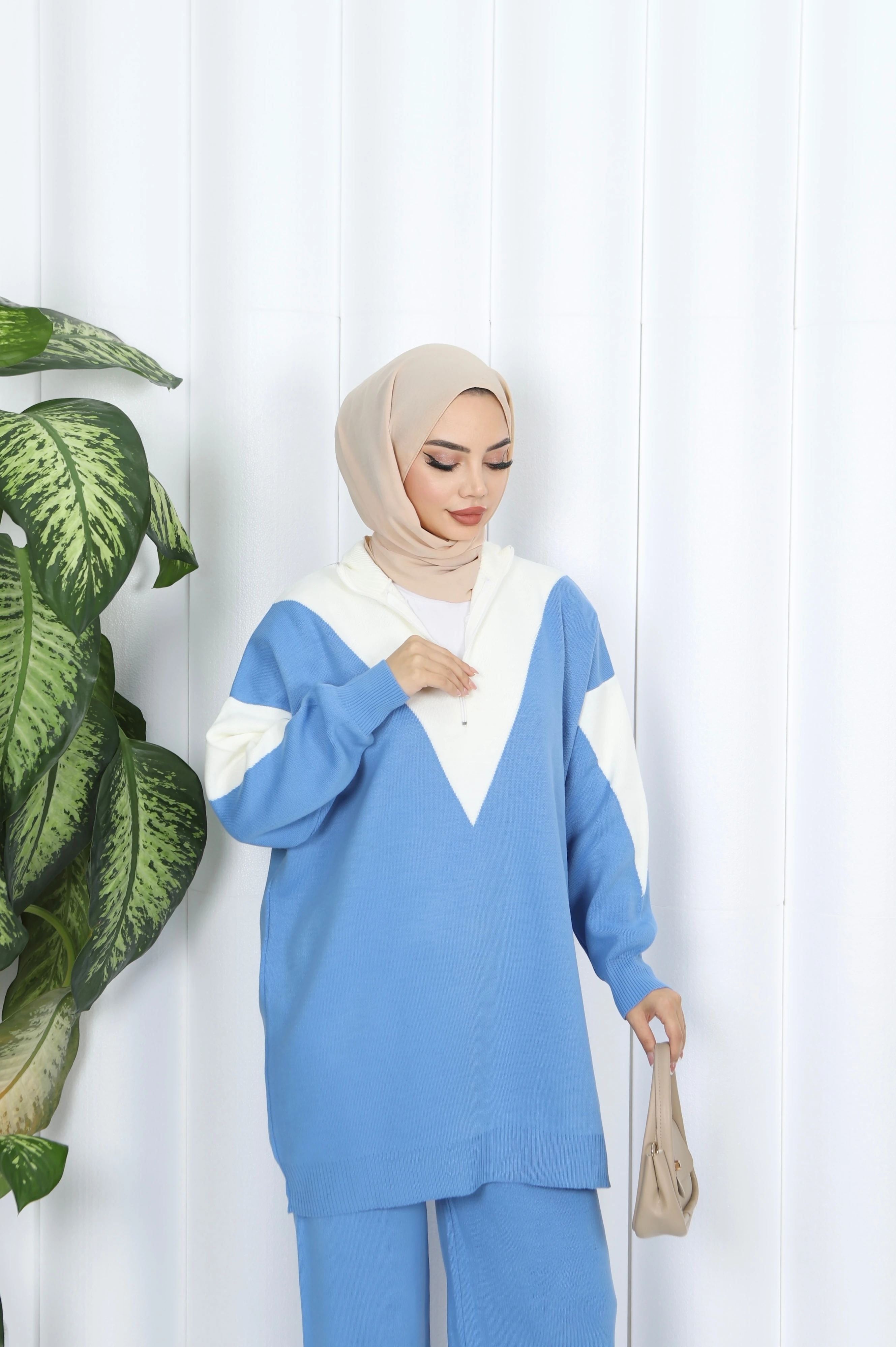 Fermuarlı İki Renk Triko Takım