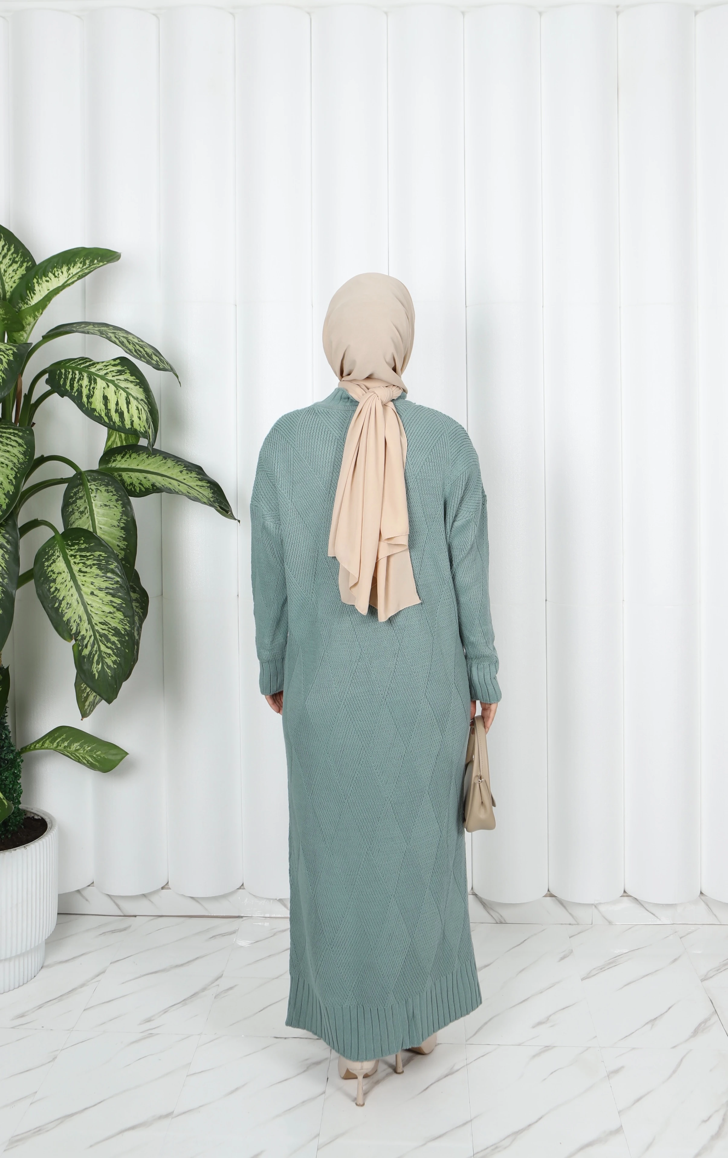 Baklava Desenli Triko Elbise