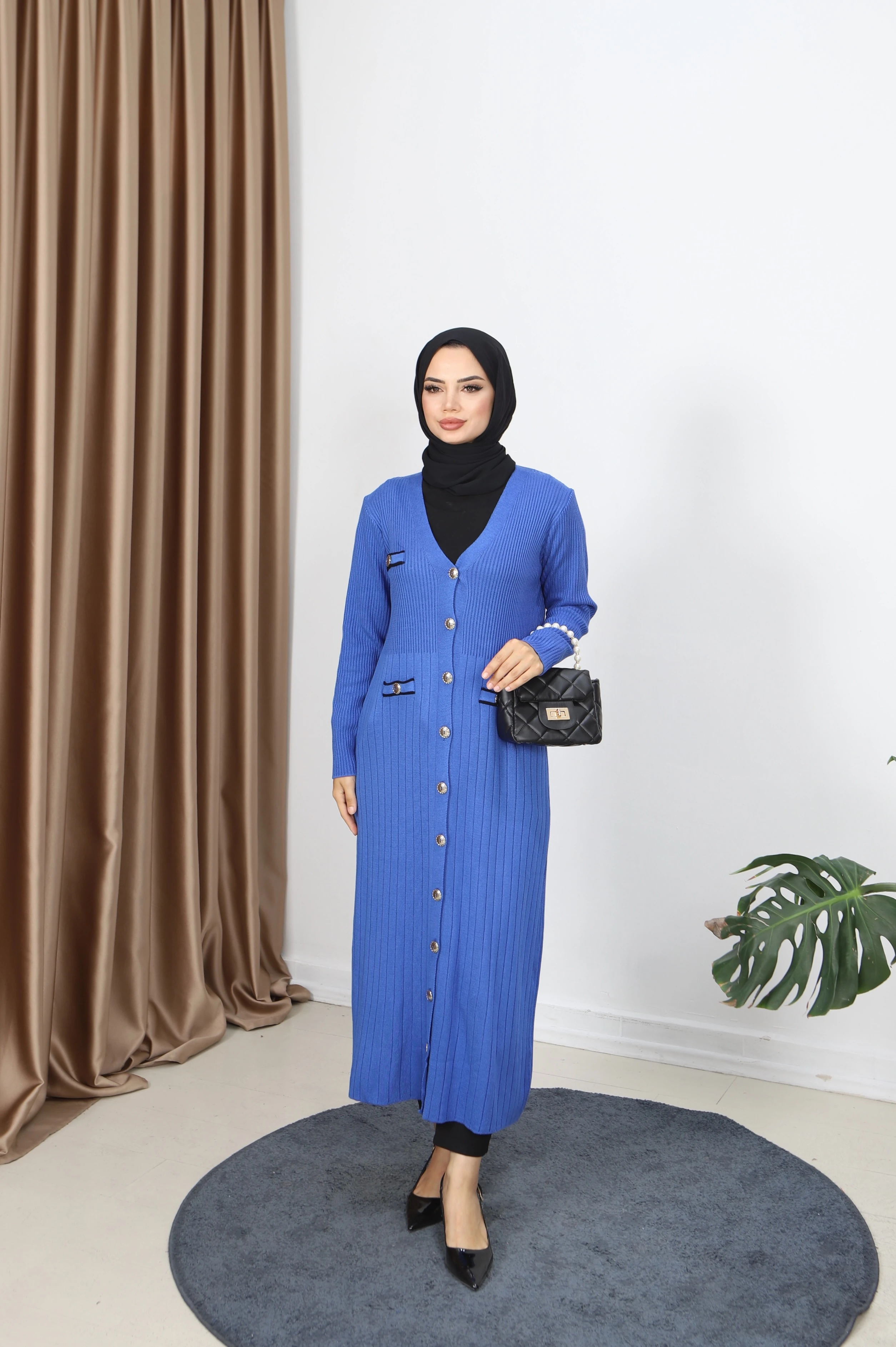 Cep Detaylı Merserize Uzun Hırka