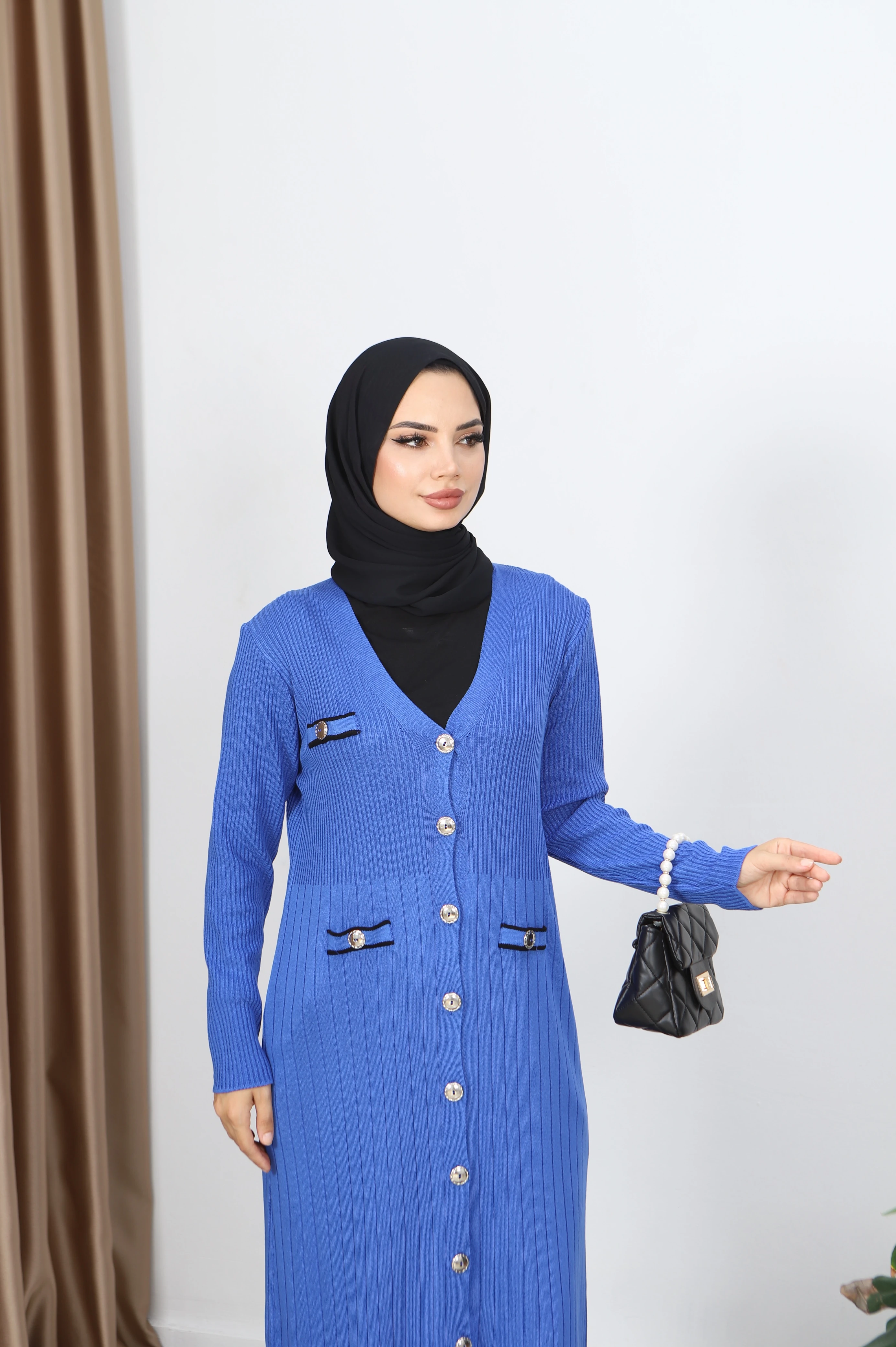 Cep Detaylı Merserize Uzun Hırka