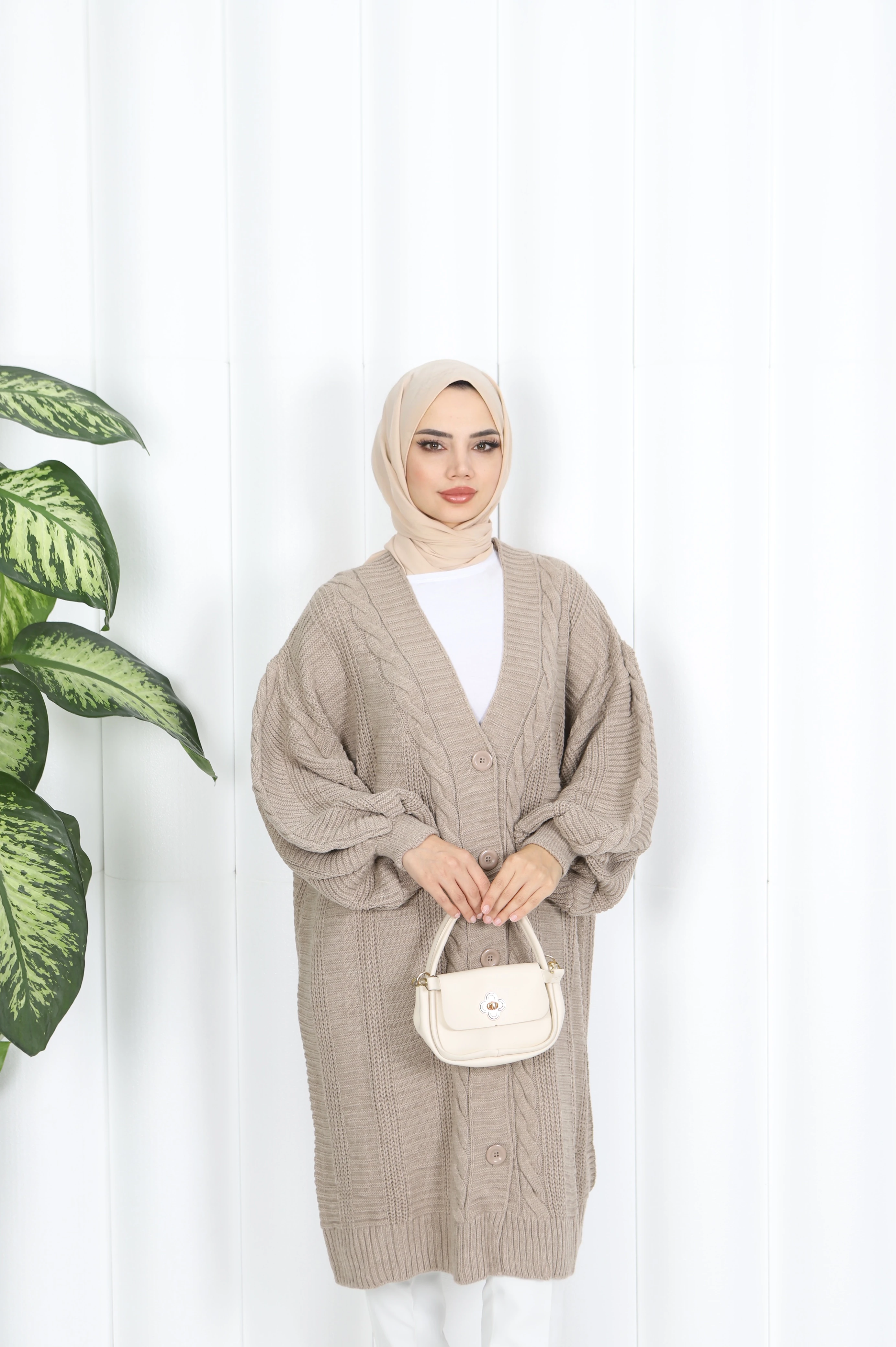 Saç Örgülü Balon Kol Hırka