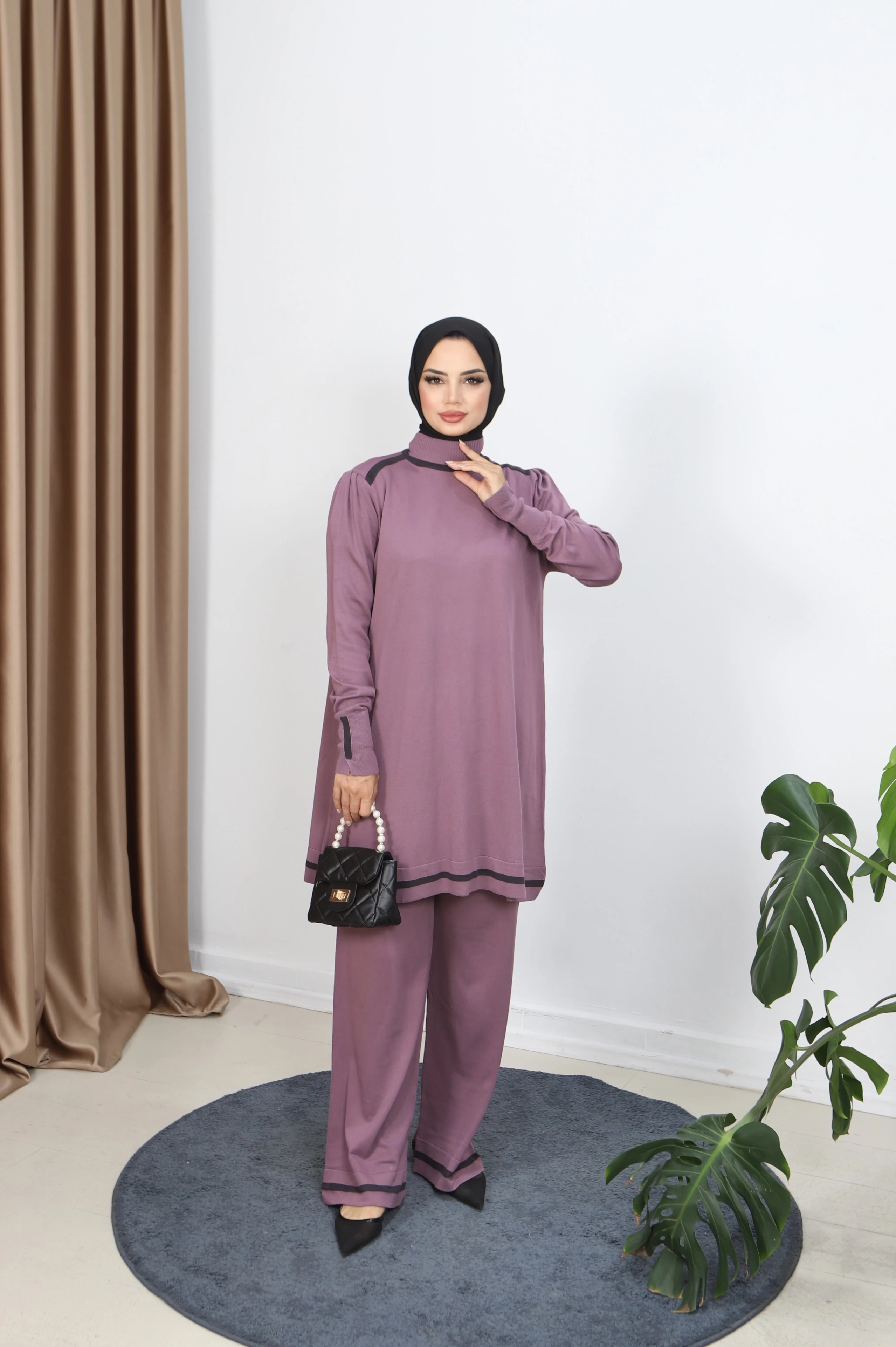 Çift Renkli Merserize Pantolonlu Takım