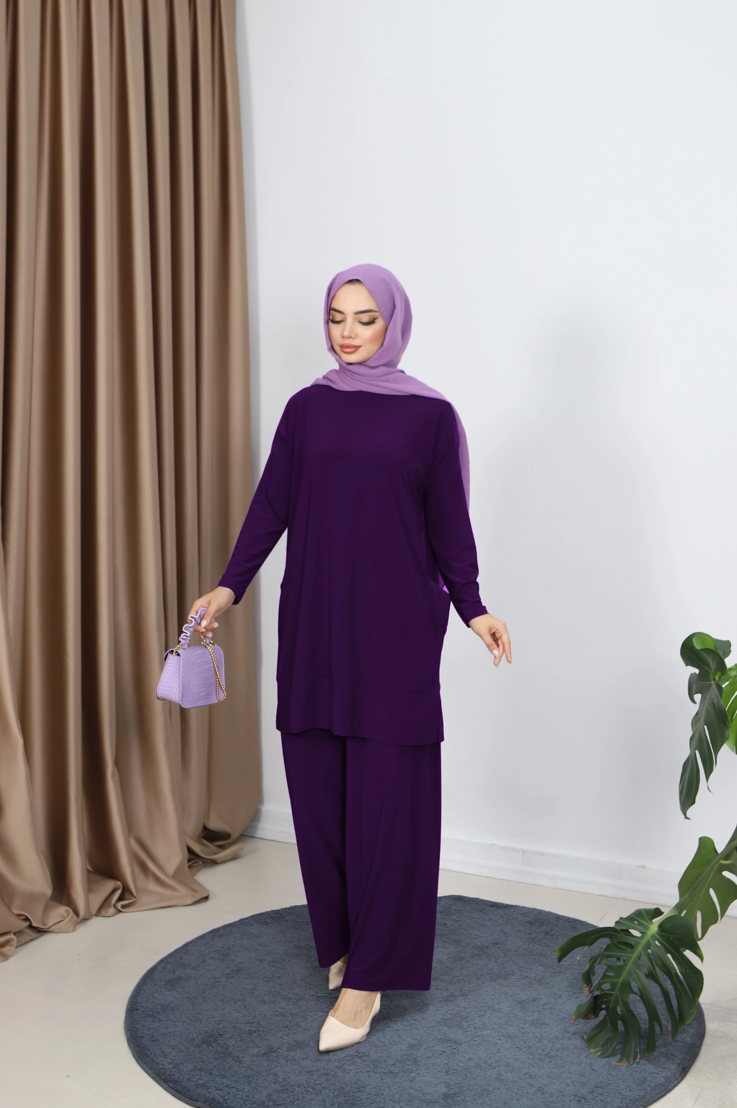 Yanları Cepli Sandy Pantolonlu Takım