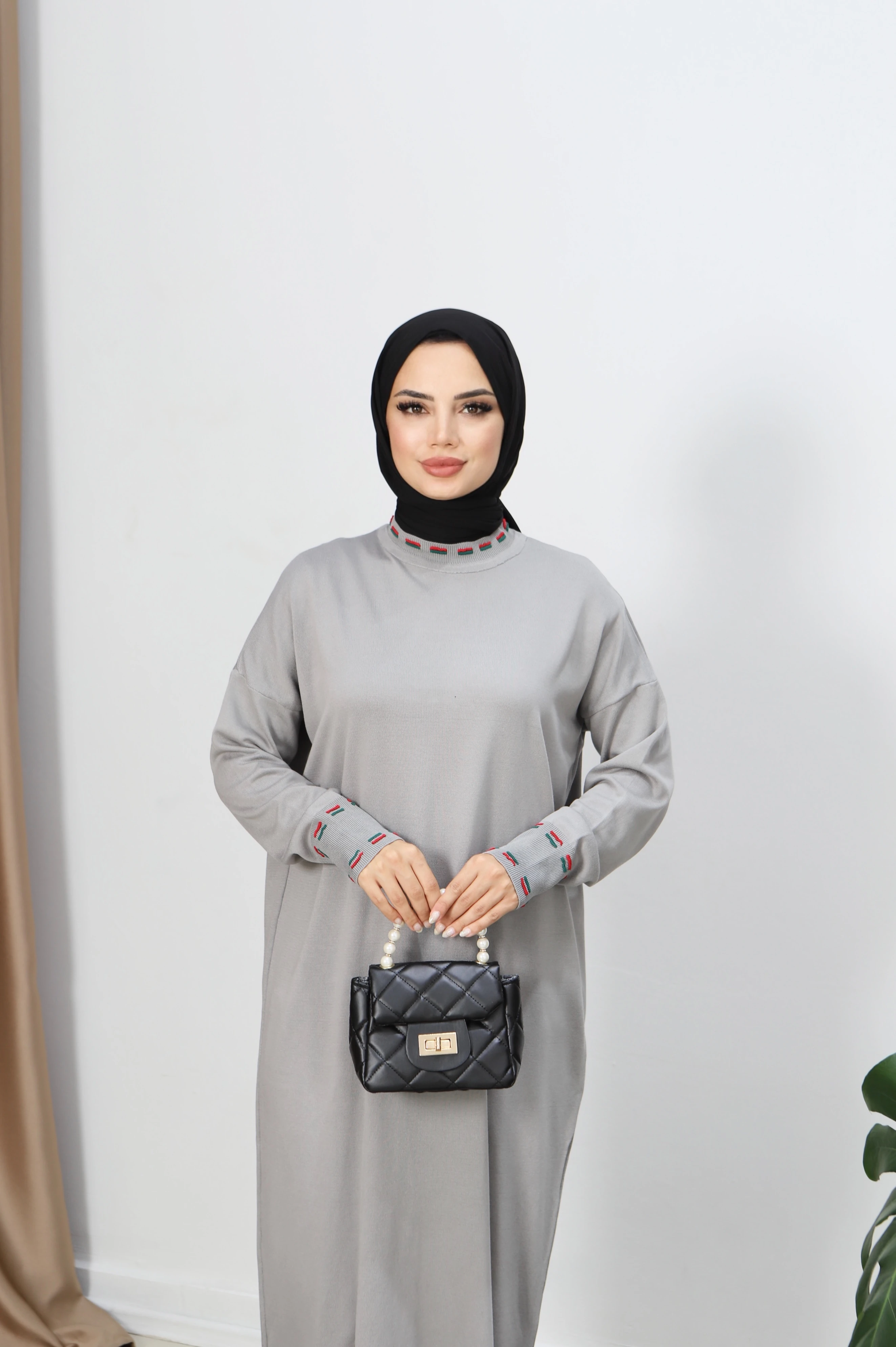 Şeritli Çift Renk Merserize Elbise