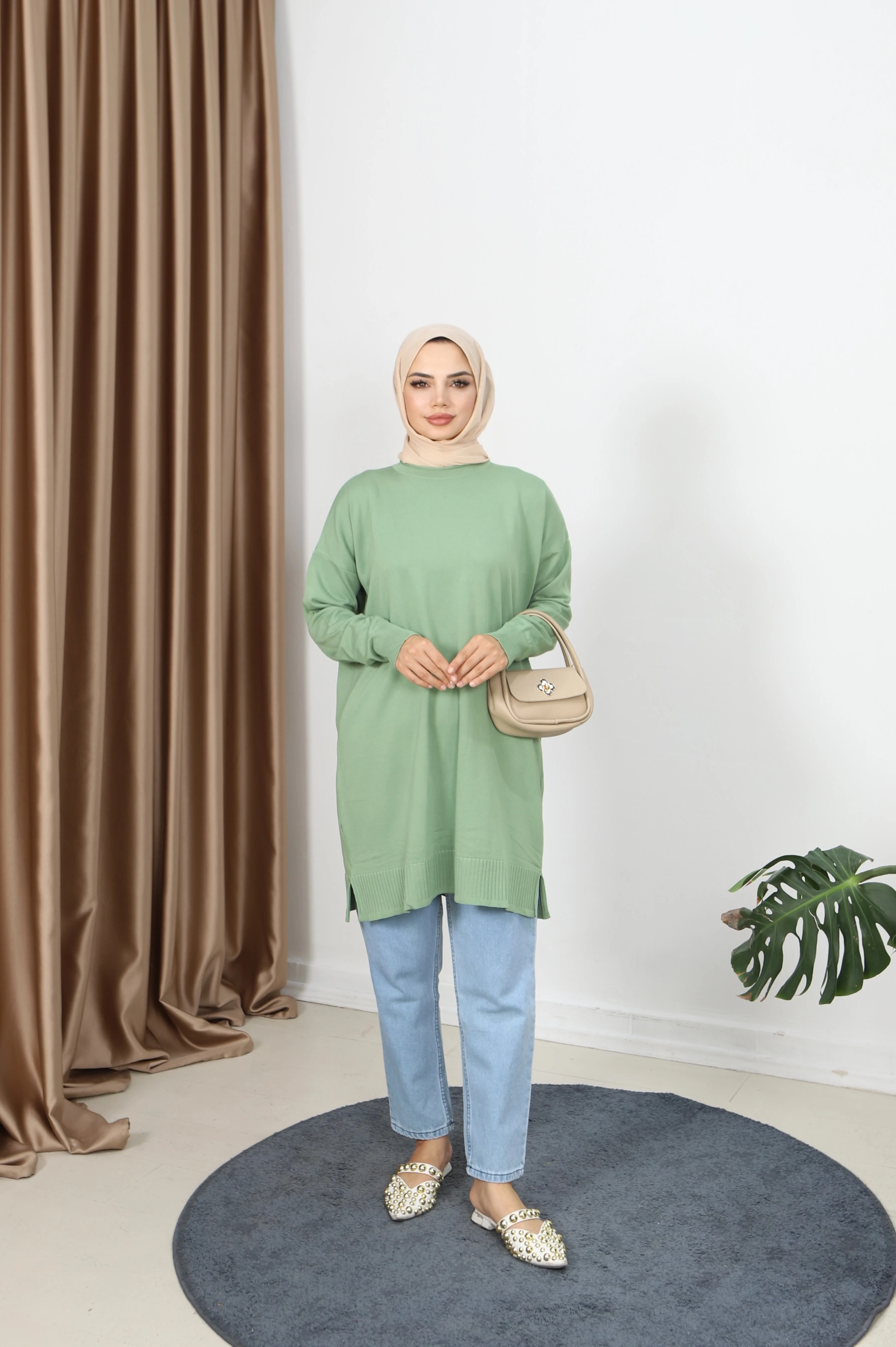 Yırtmaçlı Merserize Tunik