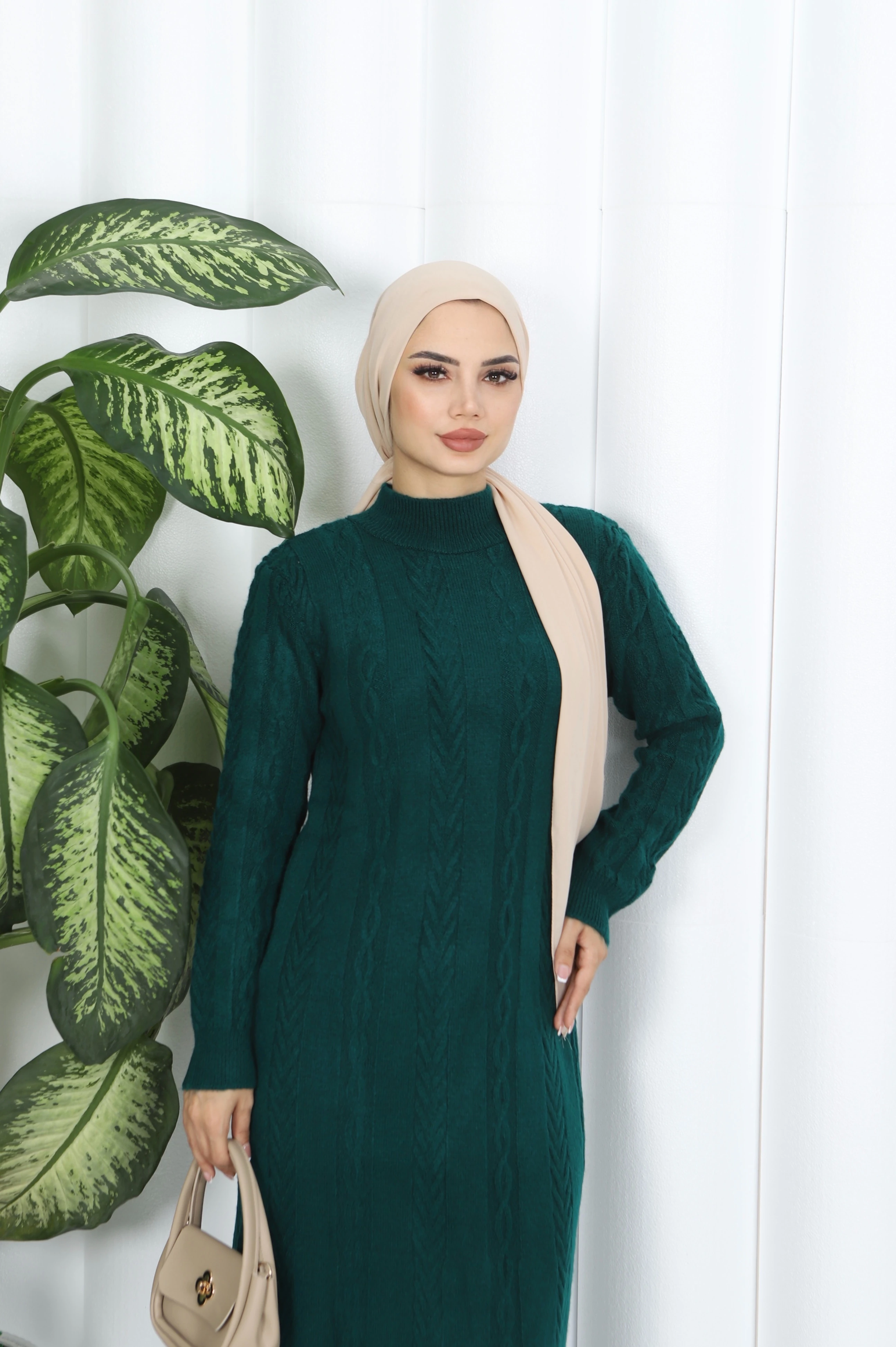 Saç Örgü Şeritli Triko Elbise