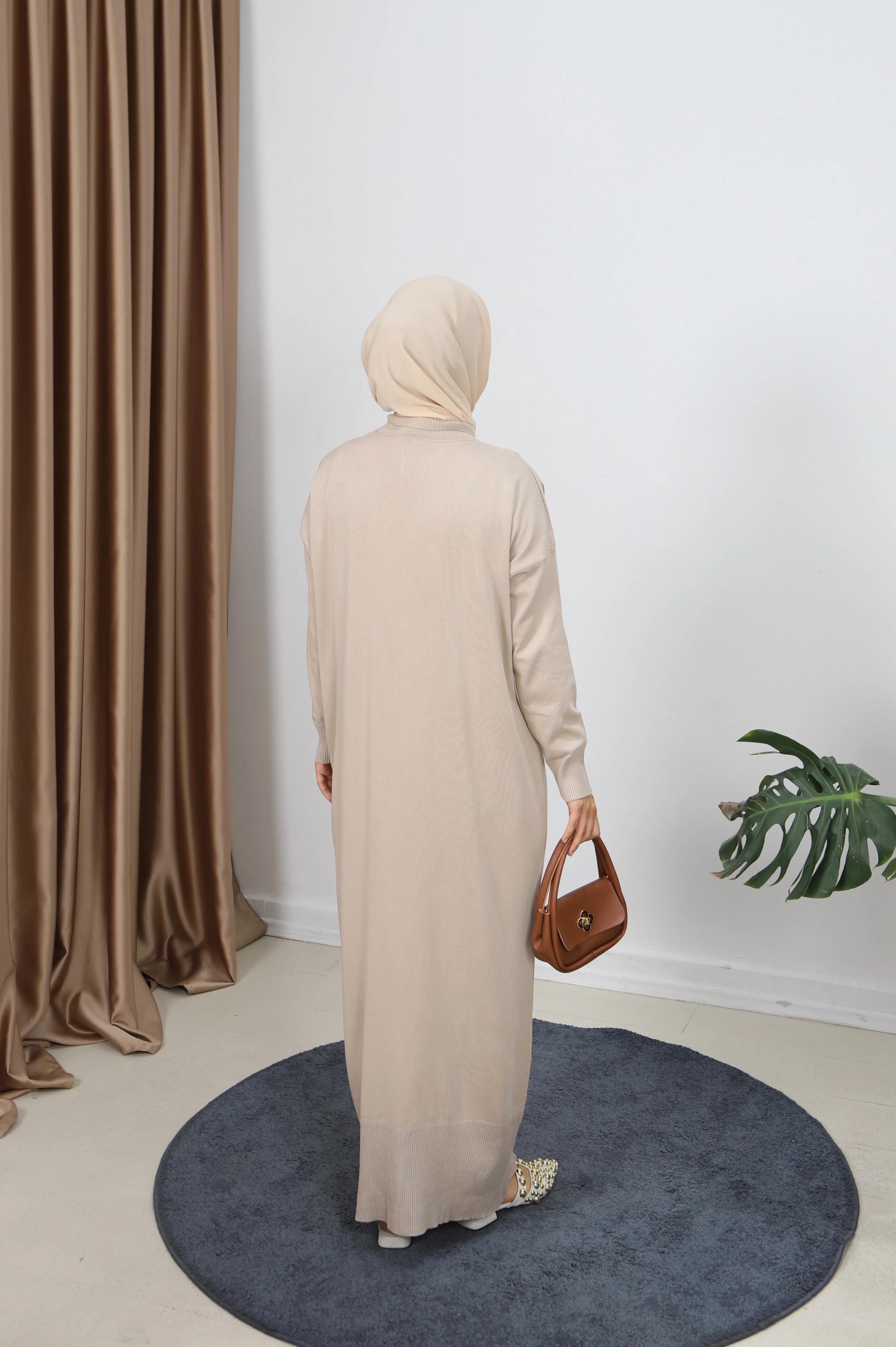 Fermuarlı Merserize Elbise