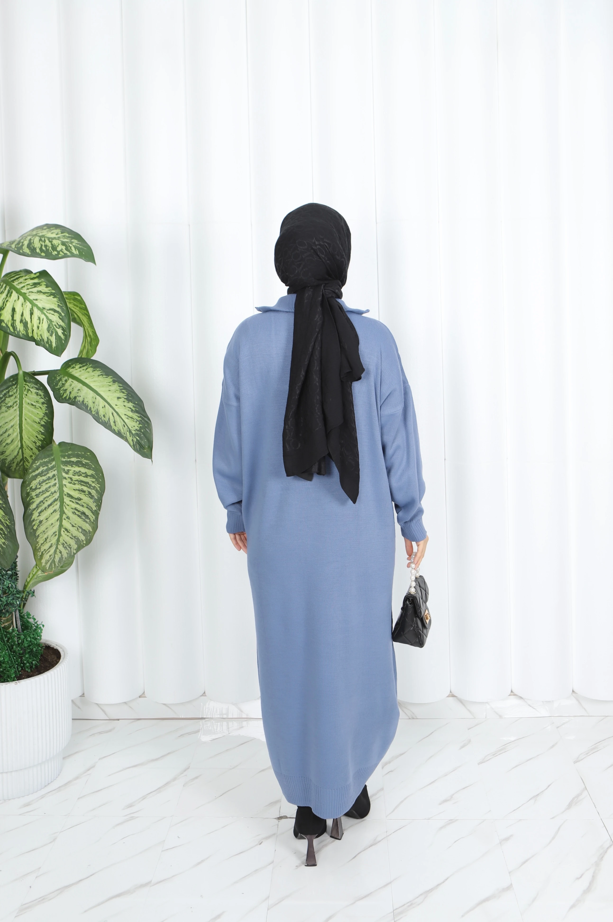 Fitilli Fermuarlı Triko Elbise