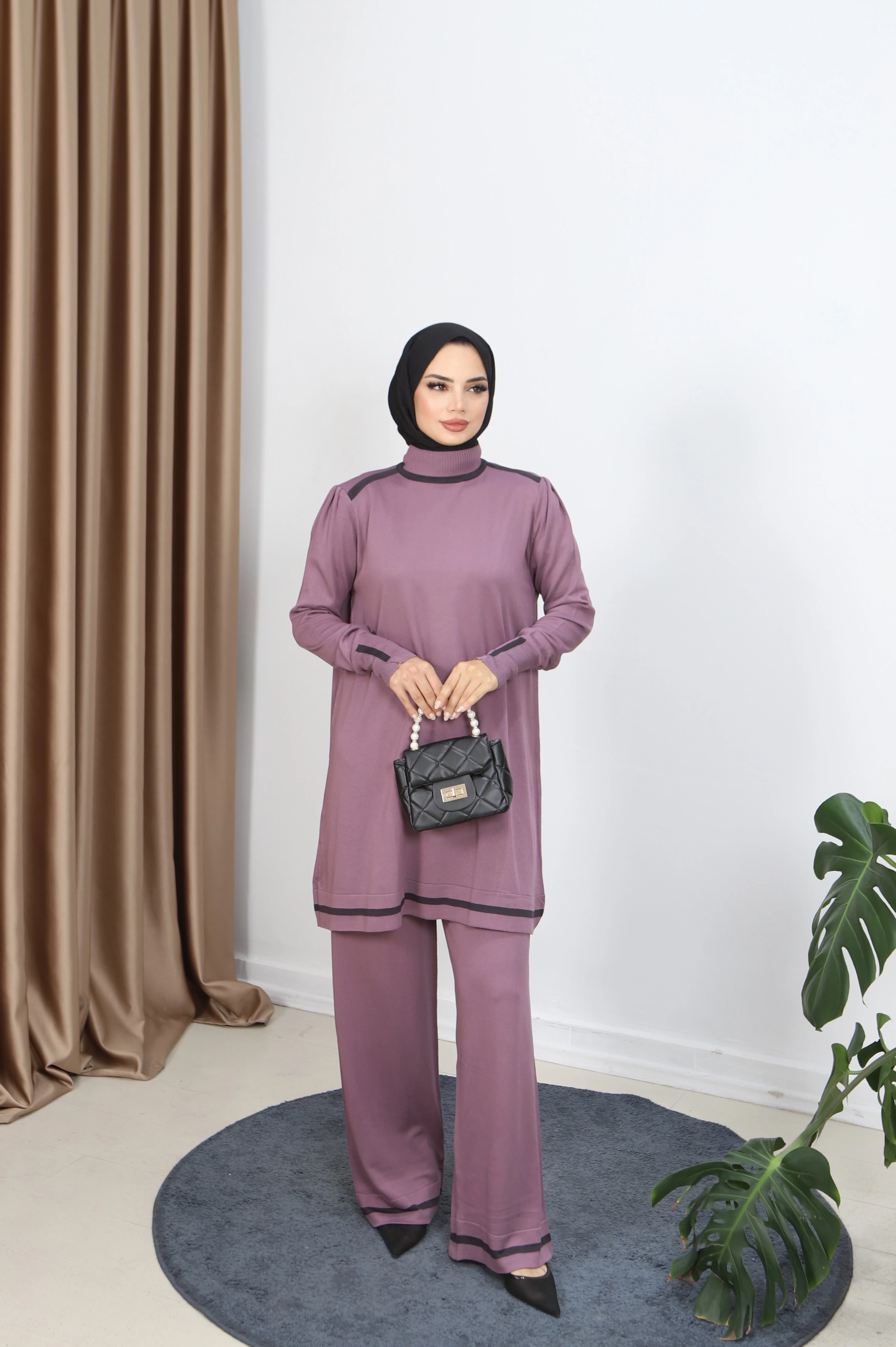 Çift Renkli Merserize Pantolonlu Takım