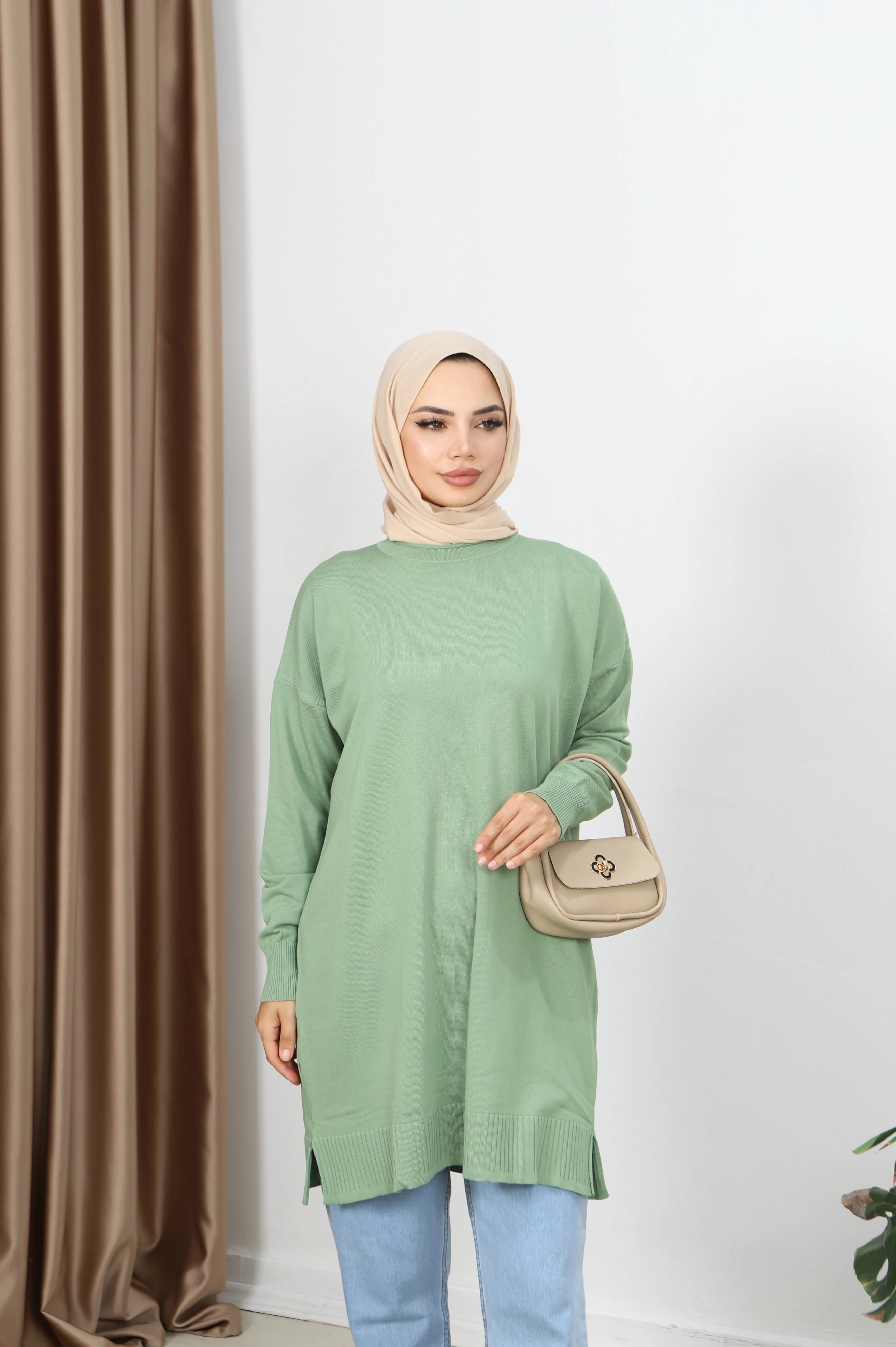 Yırtmaçlı Merserize Tunik