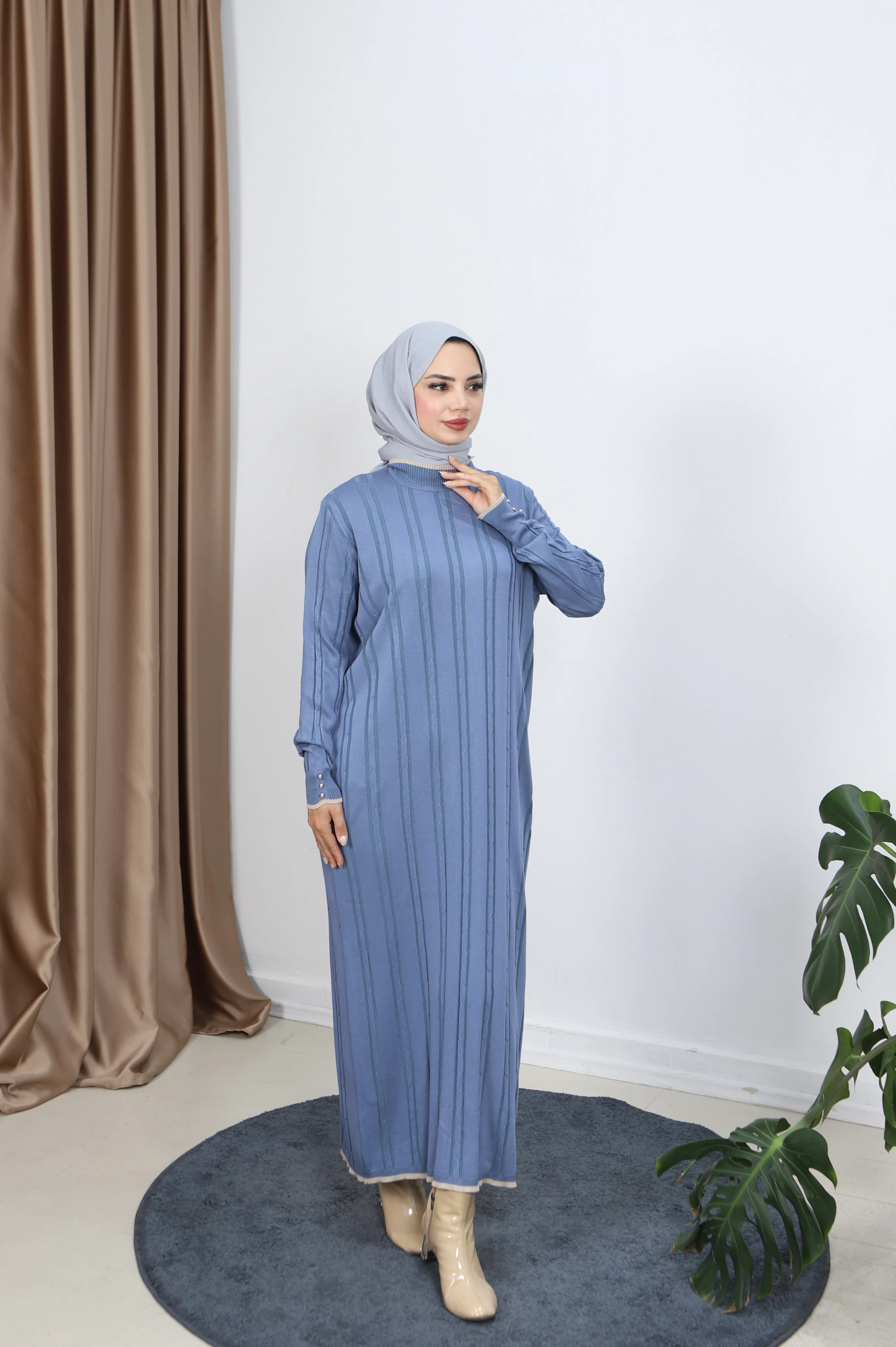 Saç Örgülü Merserize Elbise