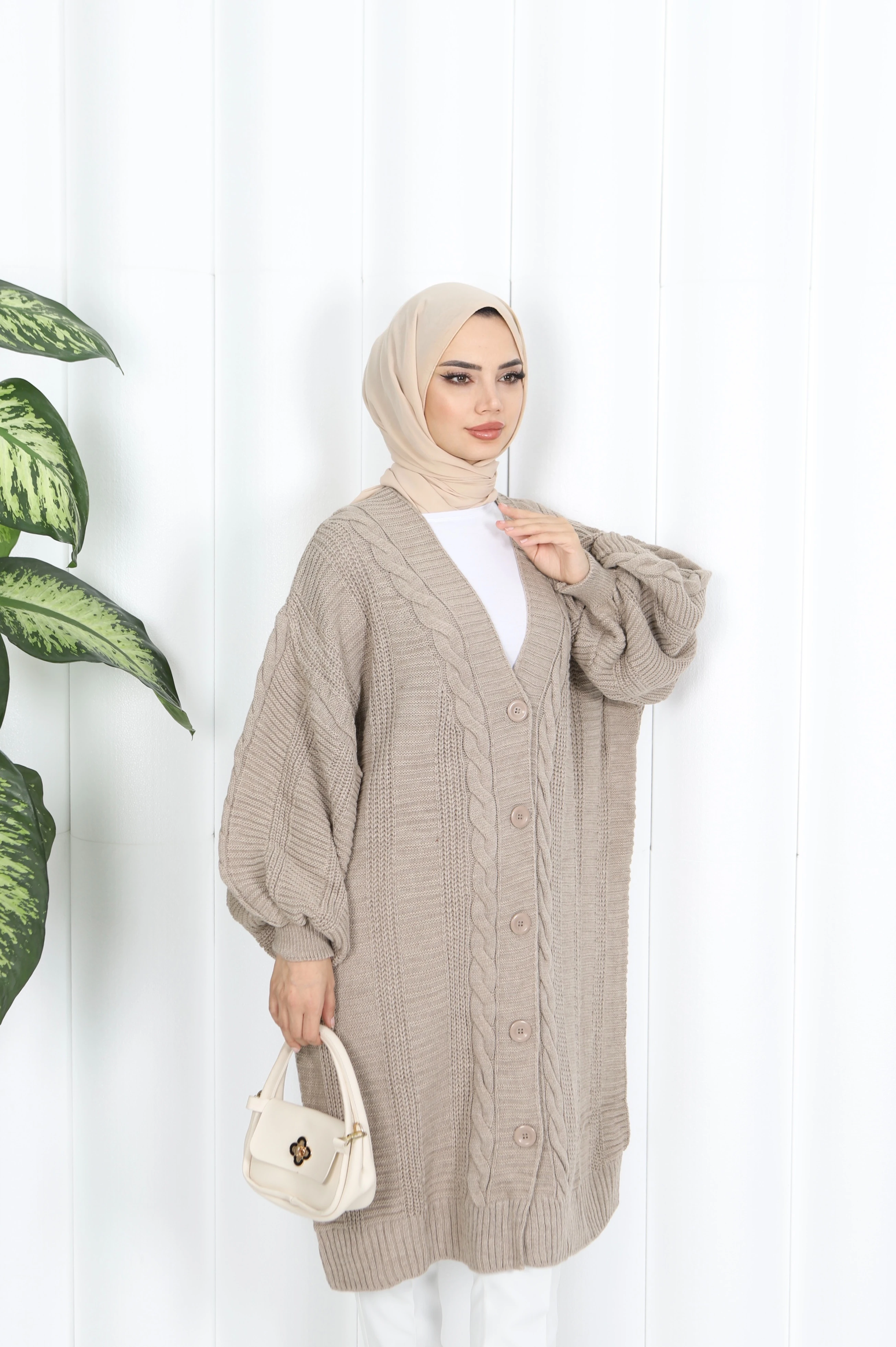 Saç Örgülü Balon Kol Hırka