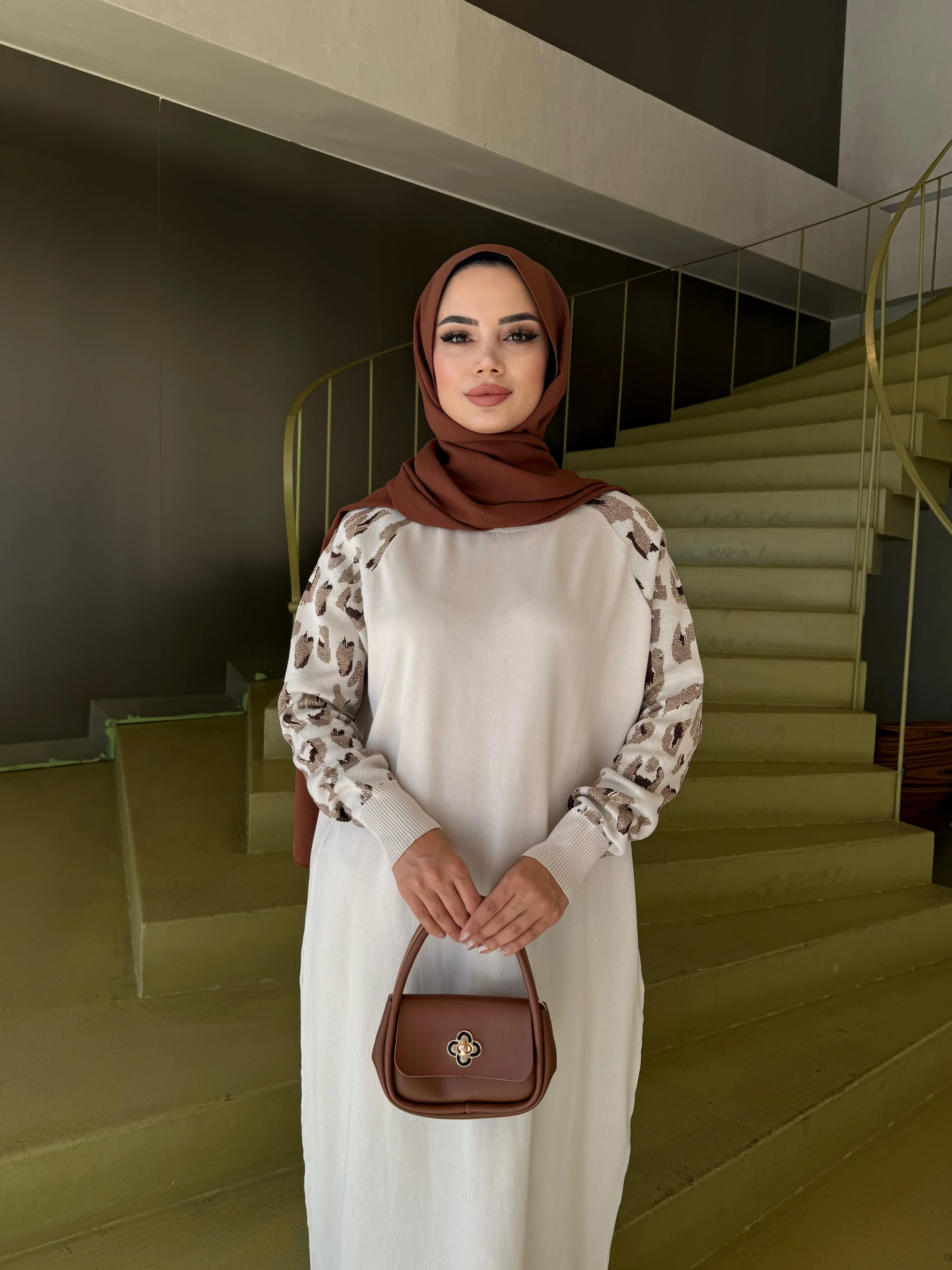 Leopar Desenli Merserize Elbise