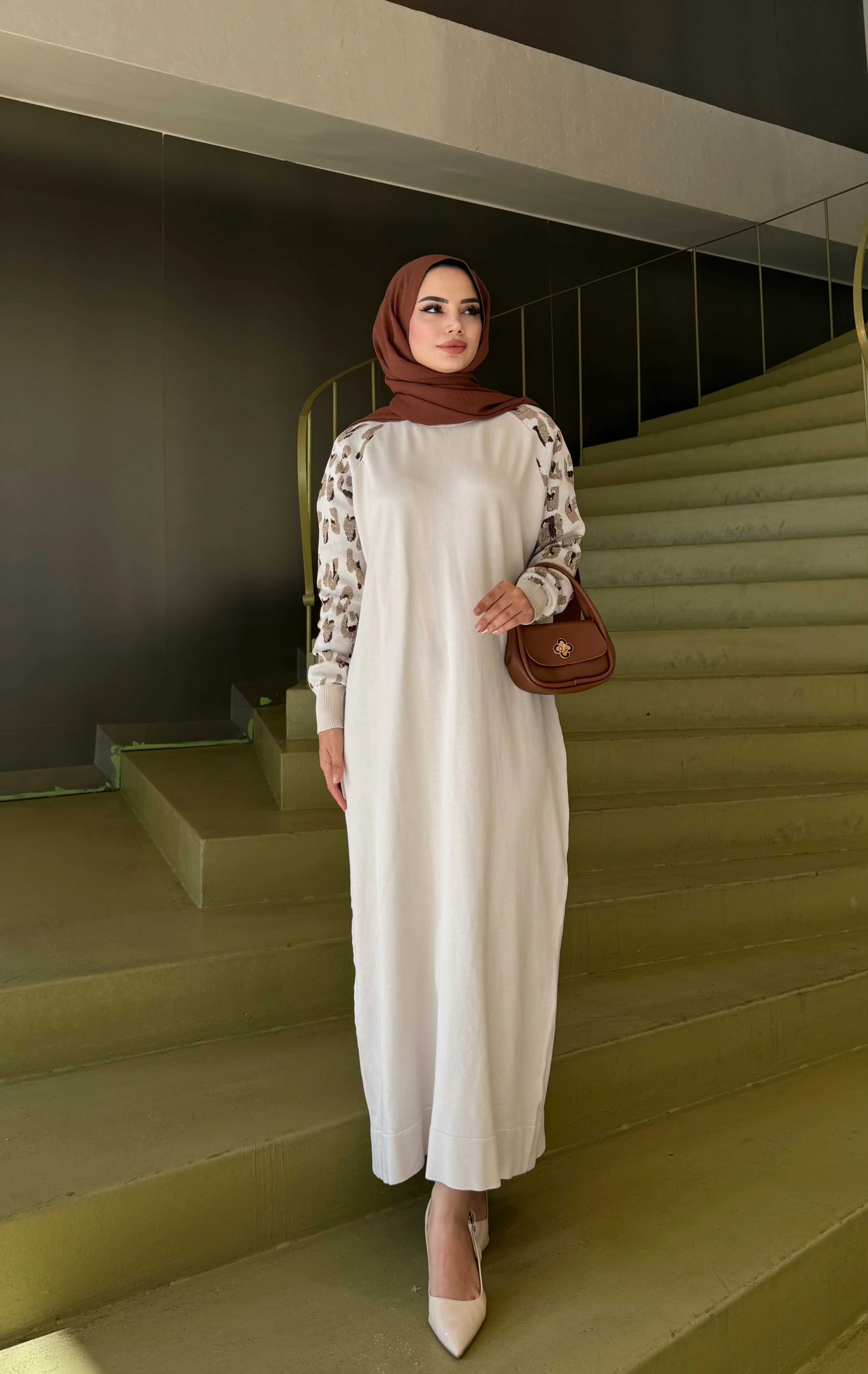 Leopar Desenli Merserize Elbise