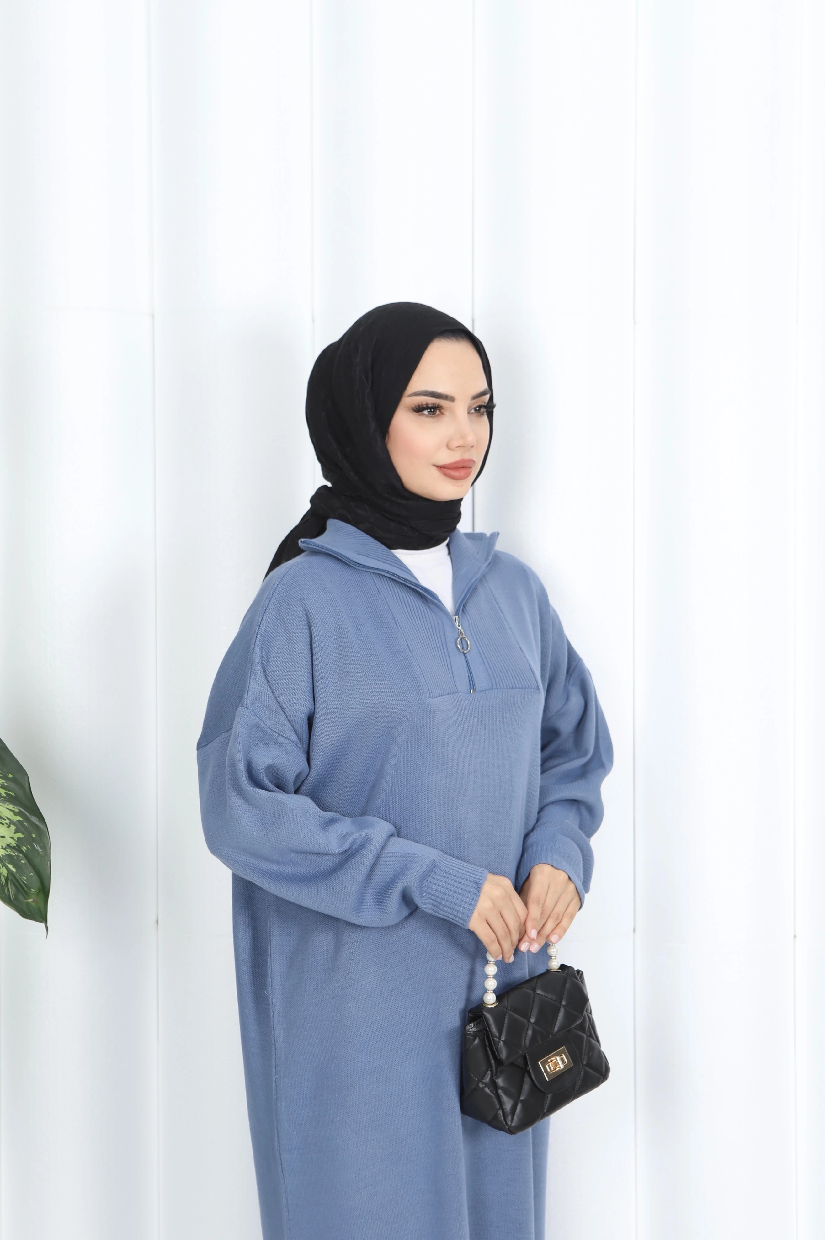 Fitilli Fermuarlı Triko Elbise