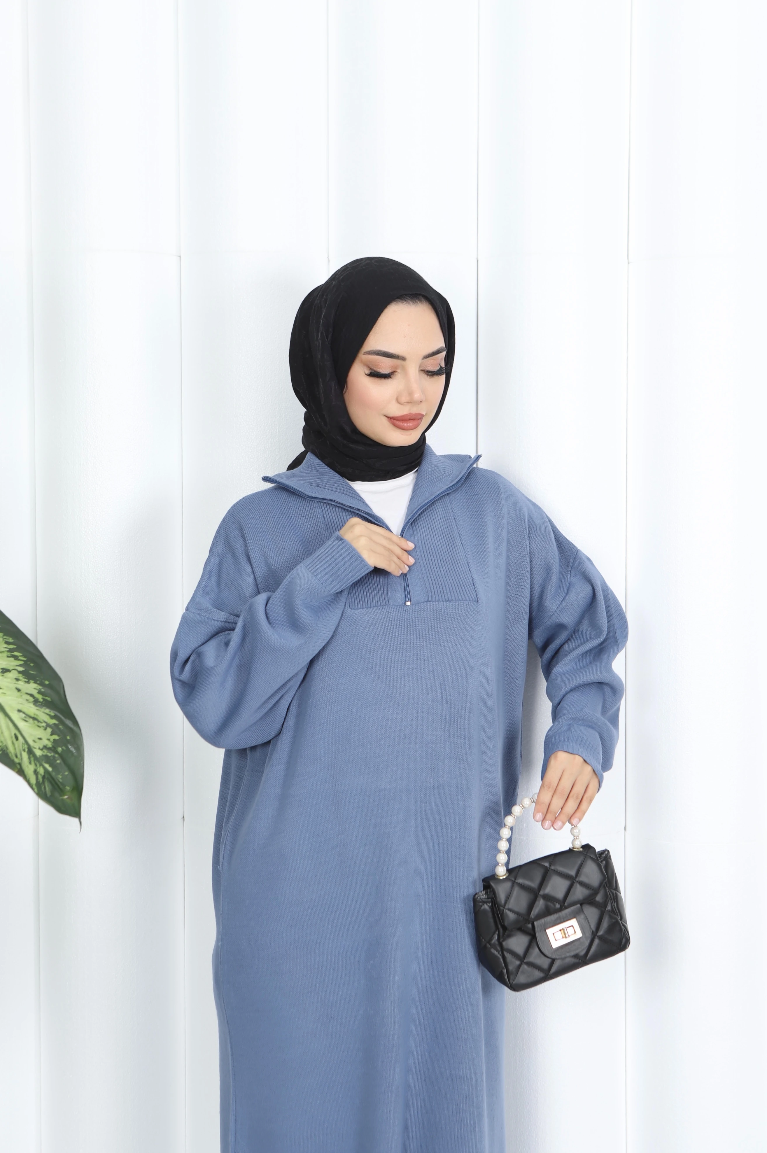 Fitilli Fermuarlı Triko Elbise