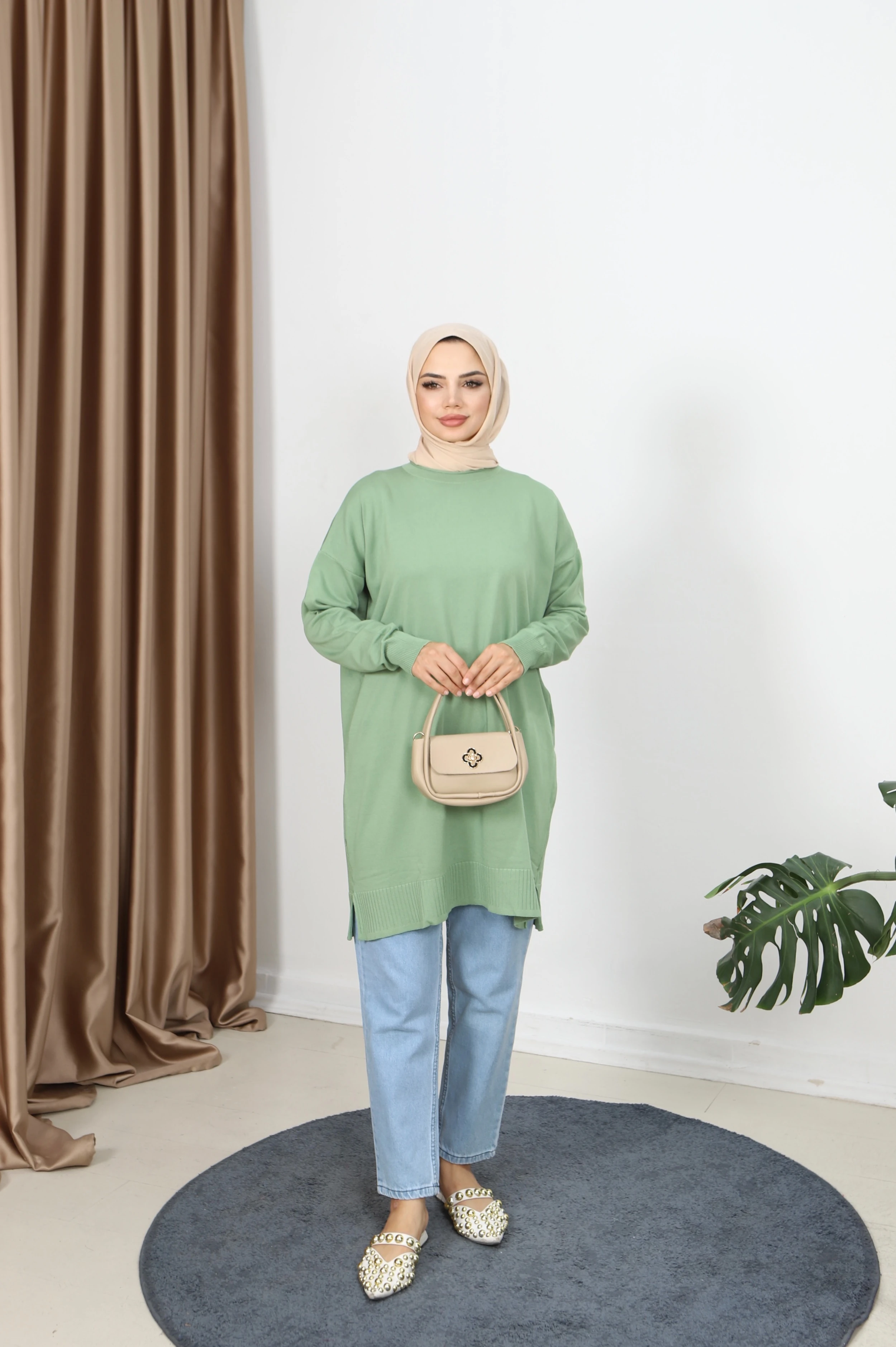 Yırtmaçlı Merserize Tunik