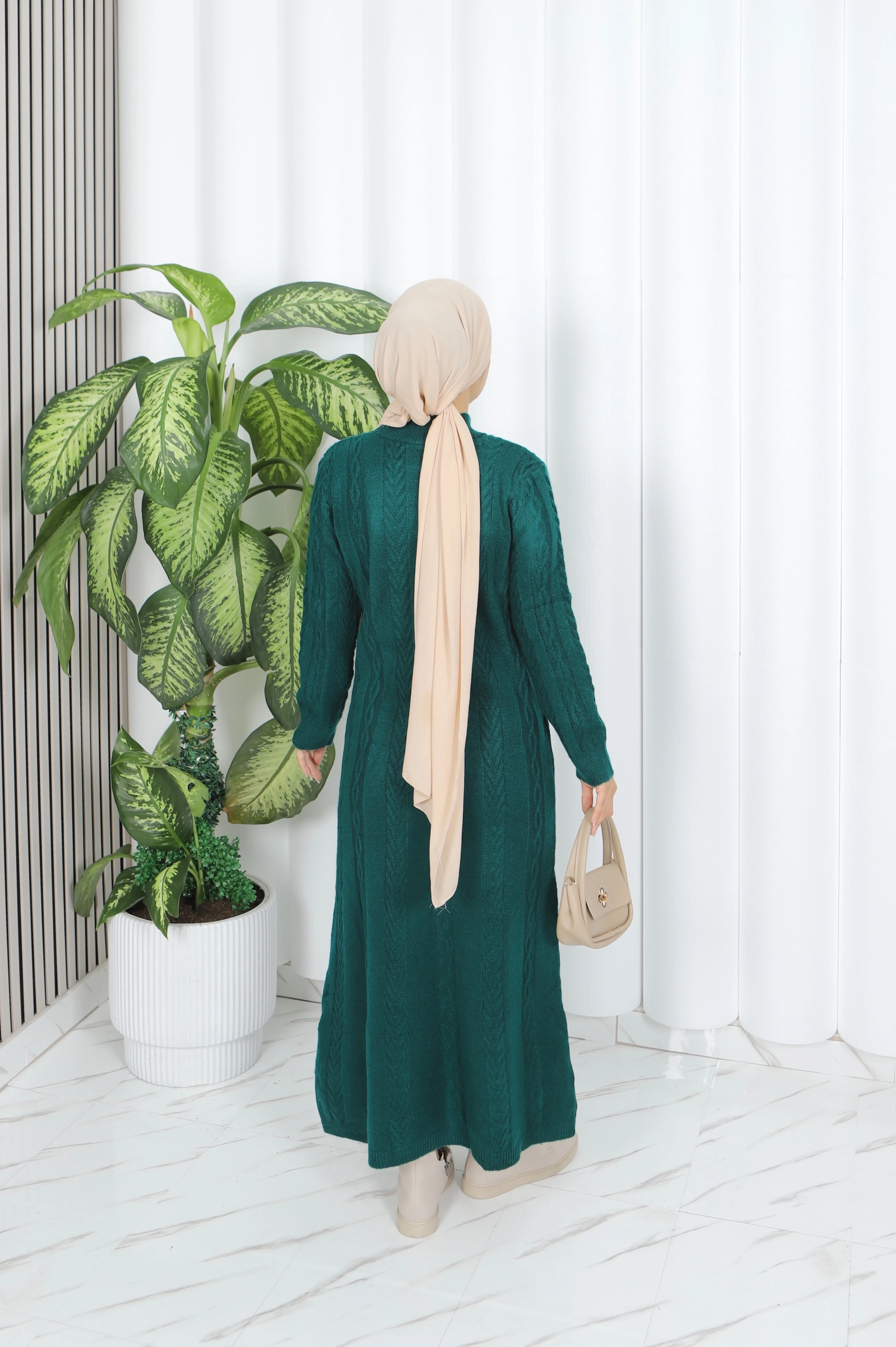 Saç Örgü Şeritli Triko Elbise