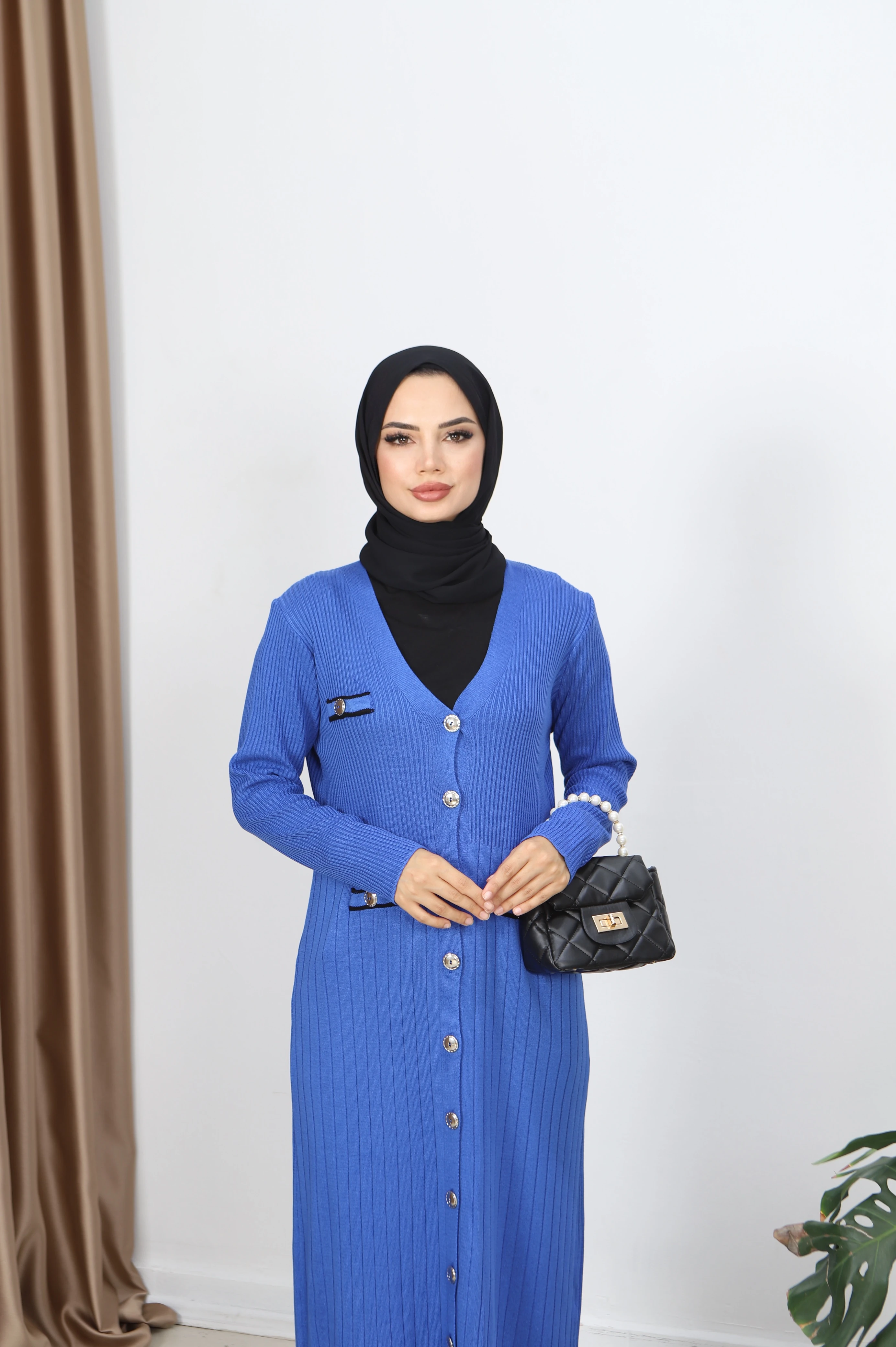 Cep Detaylı Merserize Uzun Hırka