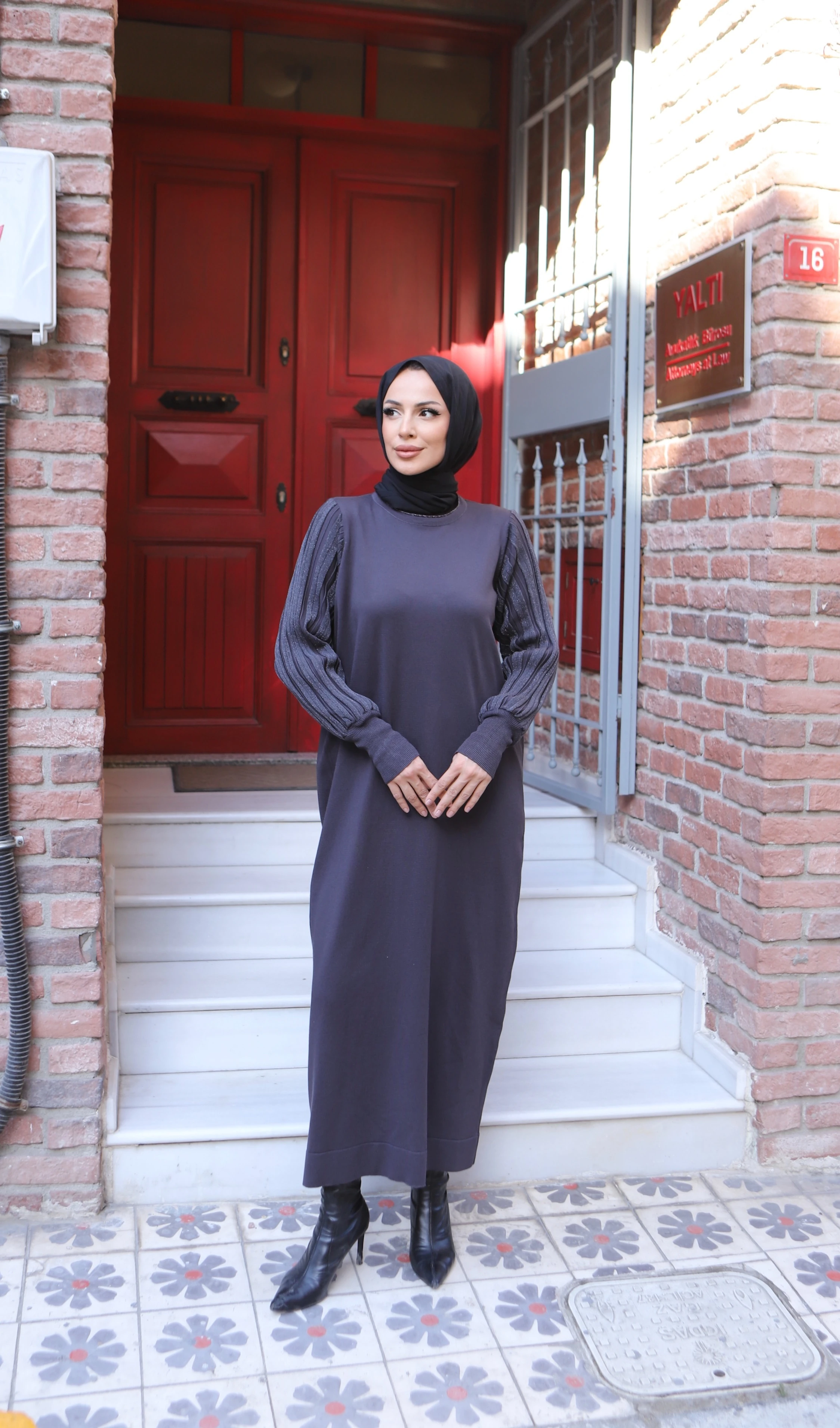 Simli Balon Kol Merserize Elbise