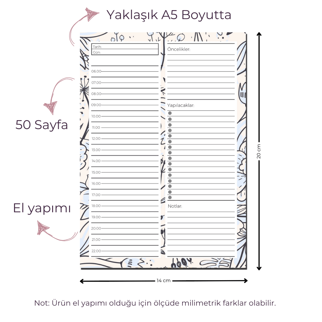 A5 Boyutunda Günlük Planlayıcı - Gününüzü Daha Verimli ve Düzenli Geçirin! - Jennifer