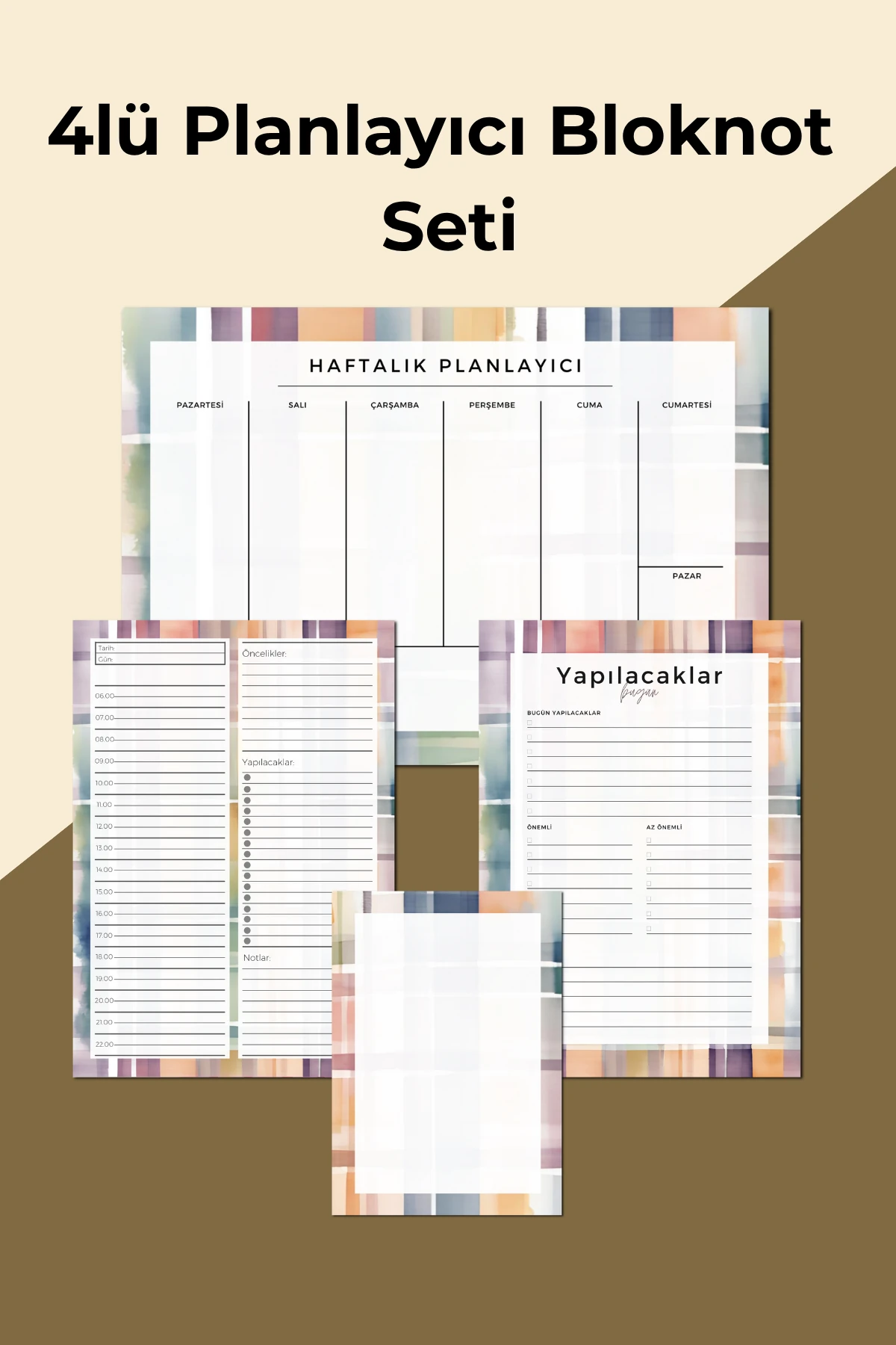 İşe Yeni Başlayanlar İçin 4’lü Planlayıcı Bloknot Seti – Not ve Yapılacaklar Listesi - Gökkuşağı Set - A4 Haftalık Planlayıcılı