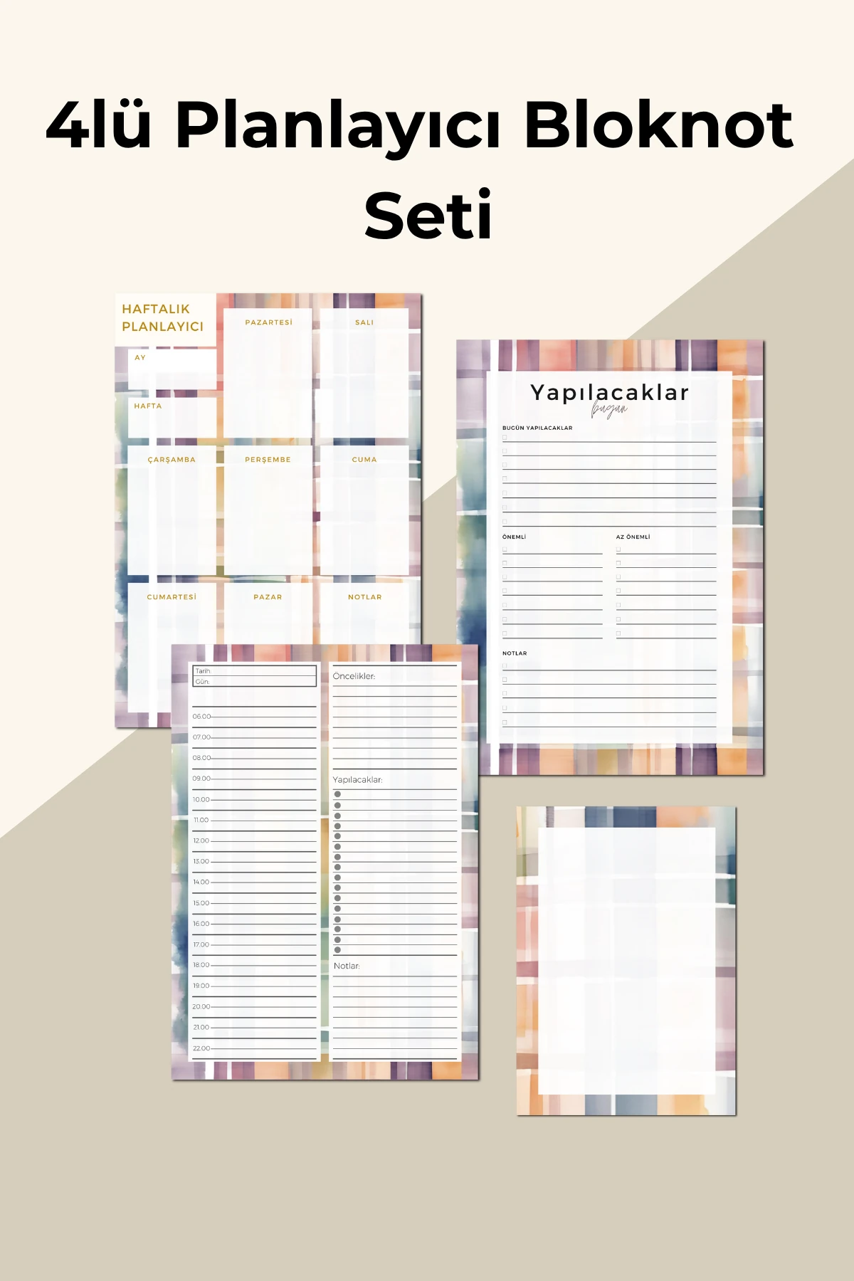 İşe Yeni Başlayanlar İçin 4’lü Planlayıcı Bloknot Seti – Not ve Yapılacaklar Listesi - Gökkuşağı Set - A5 Haftalık Planlayıcılı