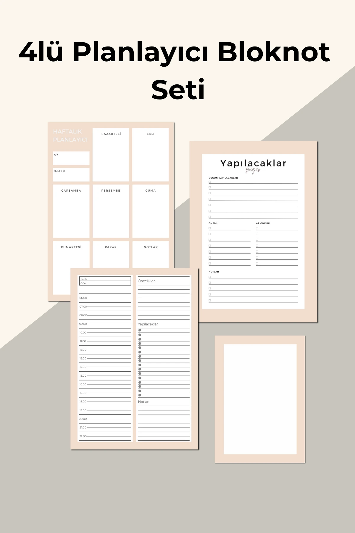 İşe Yeni Başlayanlar İçin 4’lü Planlayıcı Bloknot Seti – Not ve Yapılacaklar Listesi - Krem Set - A5 Haftalık Planlayıcılı