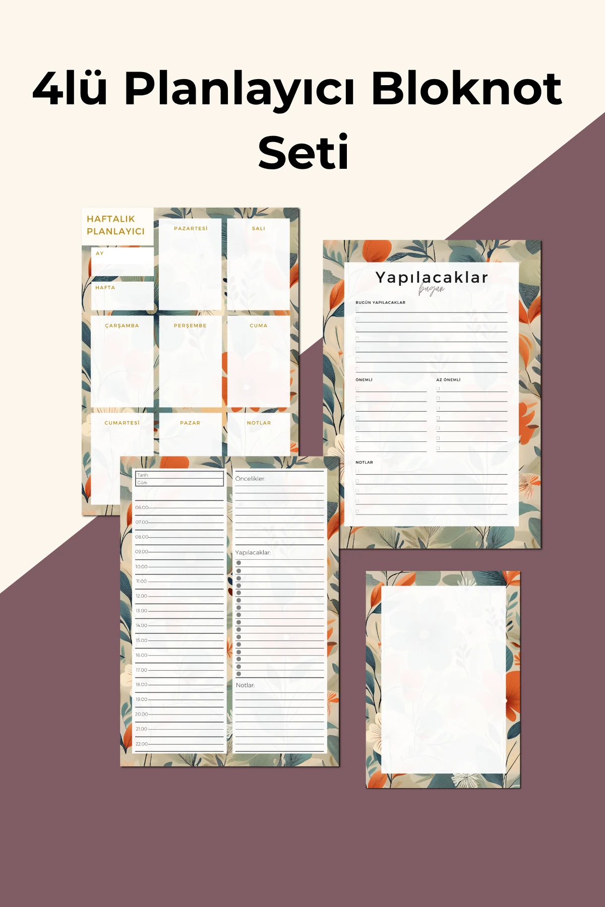 İşe Yeni Başlayanlar İçin 4’lü Planlayıcı Bloknot Seti – Not ve Yapılacaklar Listesi - Gelincik Set Set - A5 Haftalık Planlayıcılı