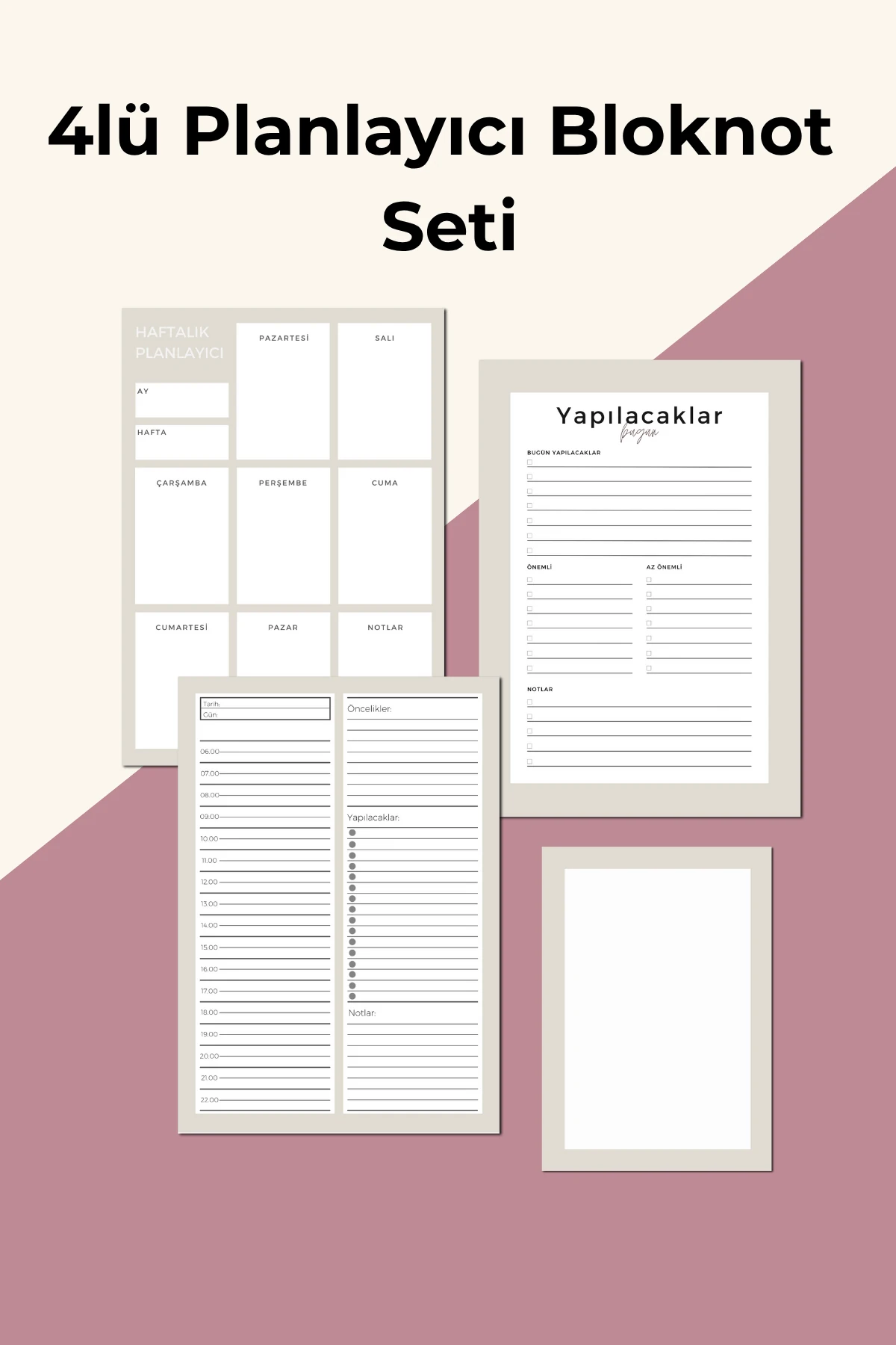 İşe Yeni Başlayanlar İçin 4’lü Planlayıcı Bloknot Seti – Not ve Yapılacaklar Listesi - Gri Set - A5 Haftalık Planlayıcılı