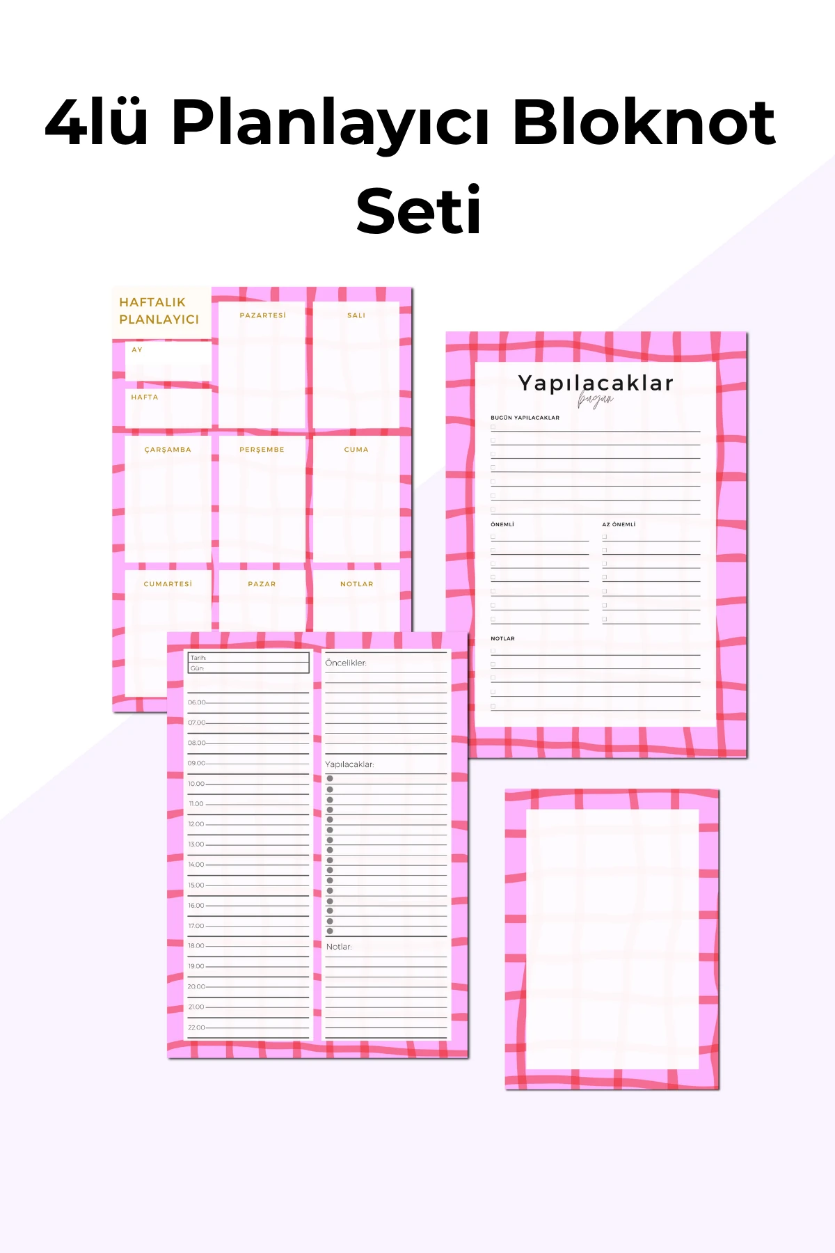 İşe Yeni Başlayanlar İçin 4’lü Planlayıcı Bloknot Seti – Not ve Yapılacaklar Listesi - Pinko Set - A5 Haftalık Planlayıcılı