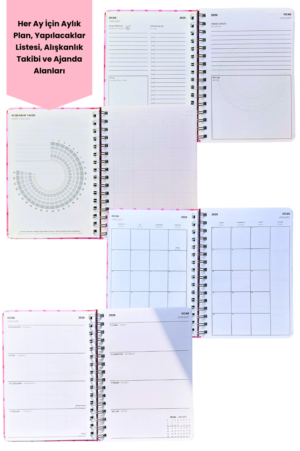 2026 Haftalık Ajandası - El Yapımı, 2 Sayfa Stickerlı
