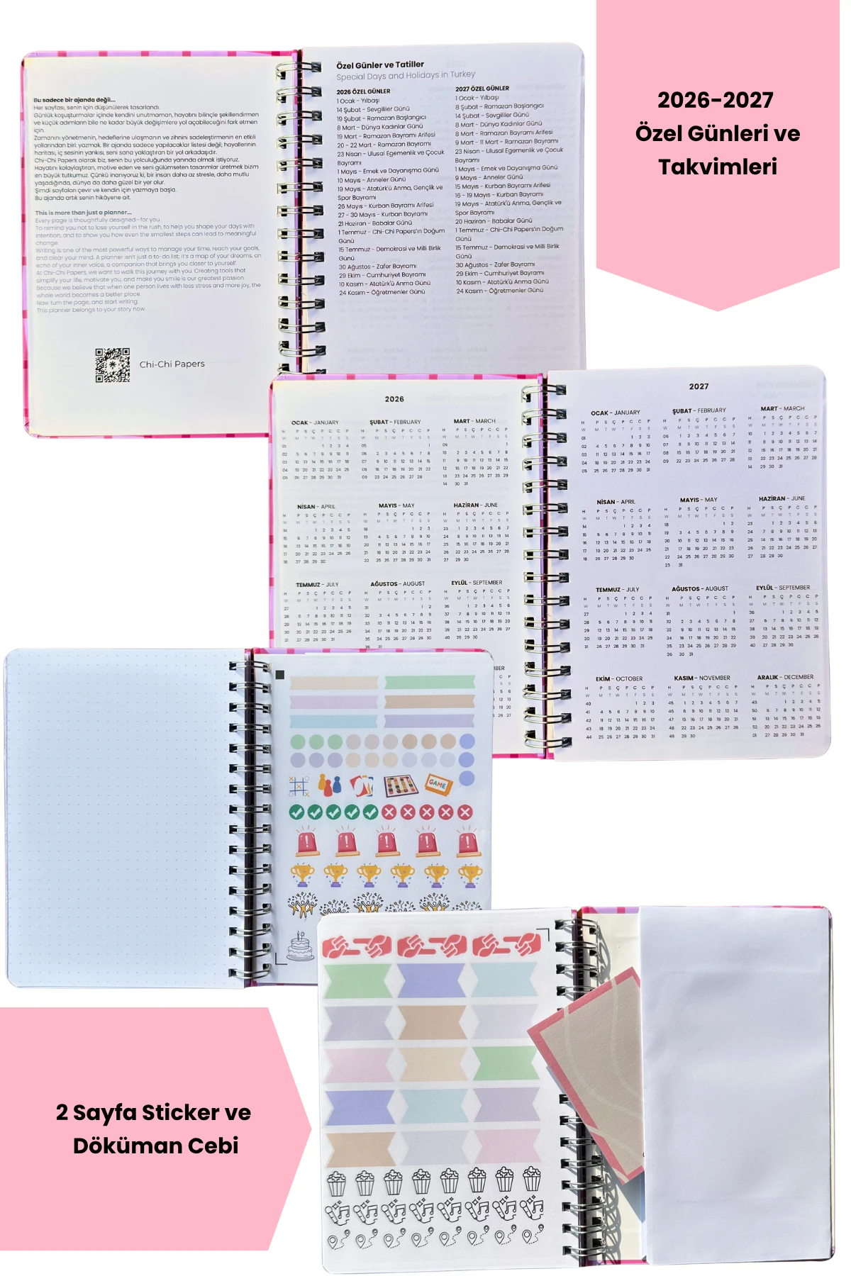 2026 Haftalık Ajandası - El Yapımı, 2 Sayfa Stickerlı