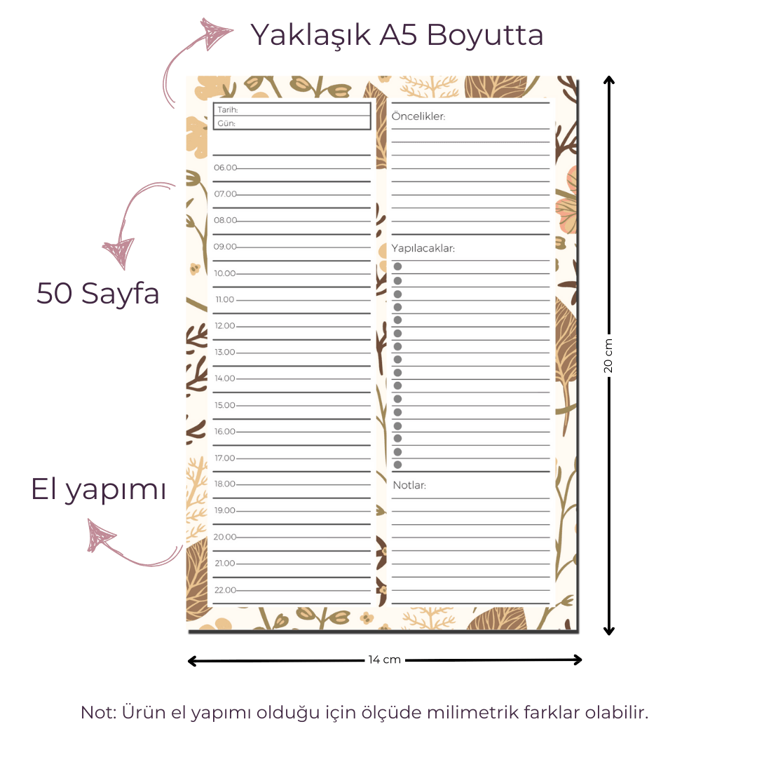 A5 Boyutunda Günlük Planlayıcı - Gününüzü Daha Verimli ve Düzenli Geçirin! - Autumn